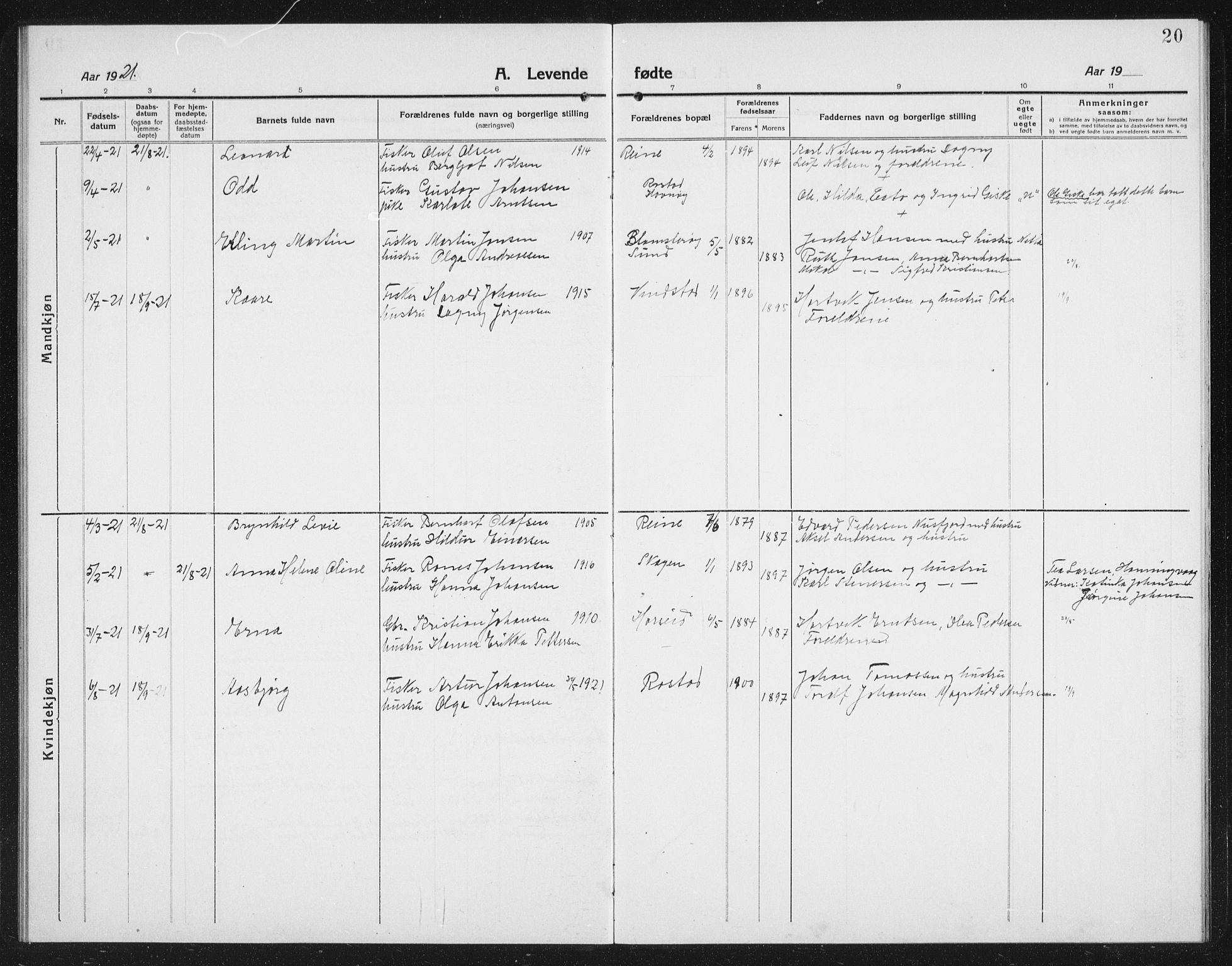 Ministerialprotokoller, klokkerbøker og fødselsregistre - Nordland, AV/SAT-A-1459/887/L1229: Parish register (copy) no. 887C01, 1916-1935, p. 20