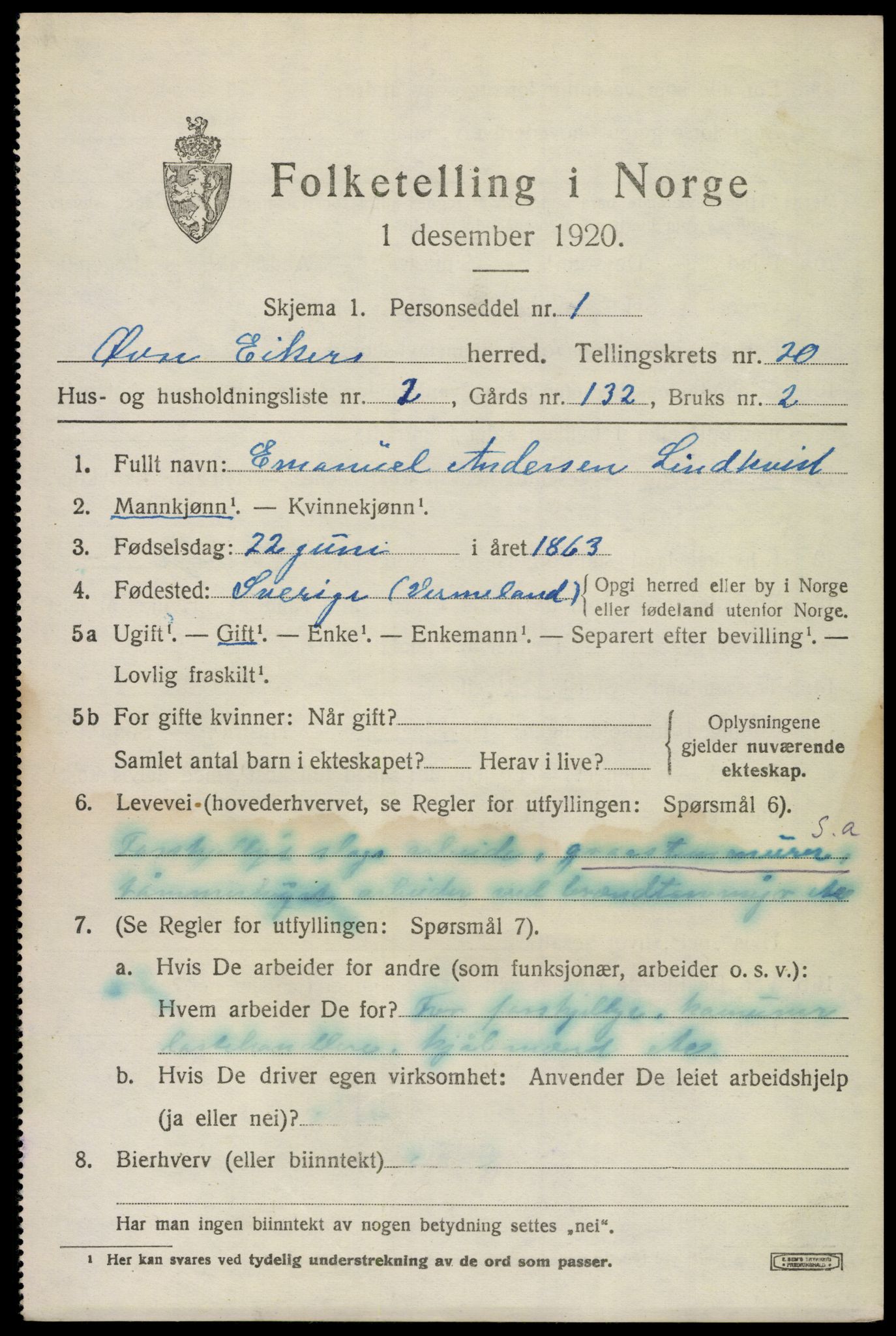 SAKO, 1920 census for Øvre Eiker, 1920, p. 22392