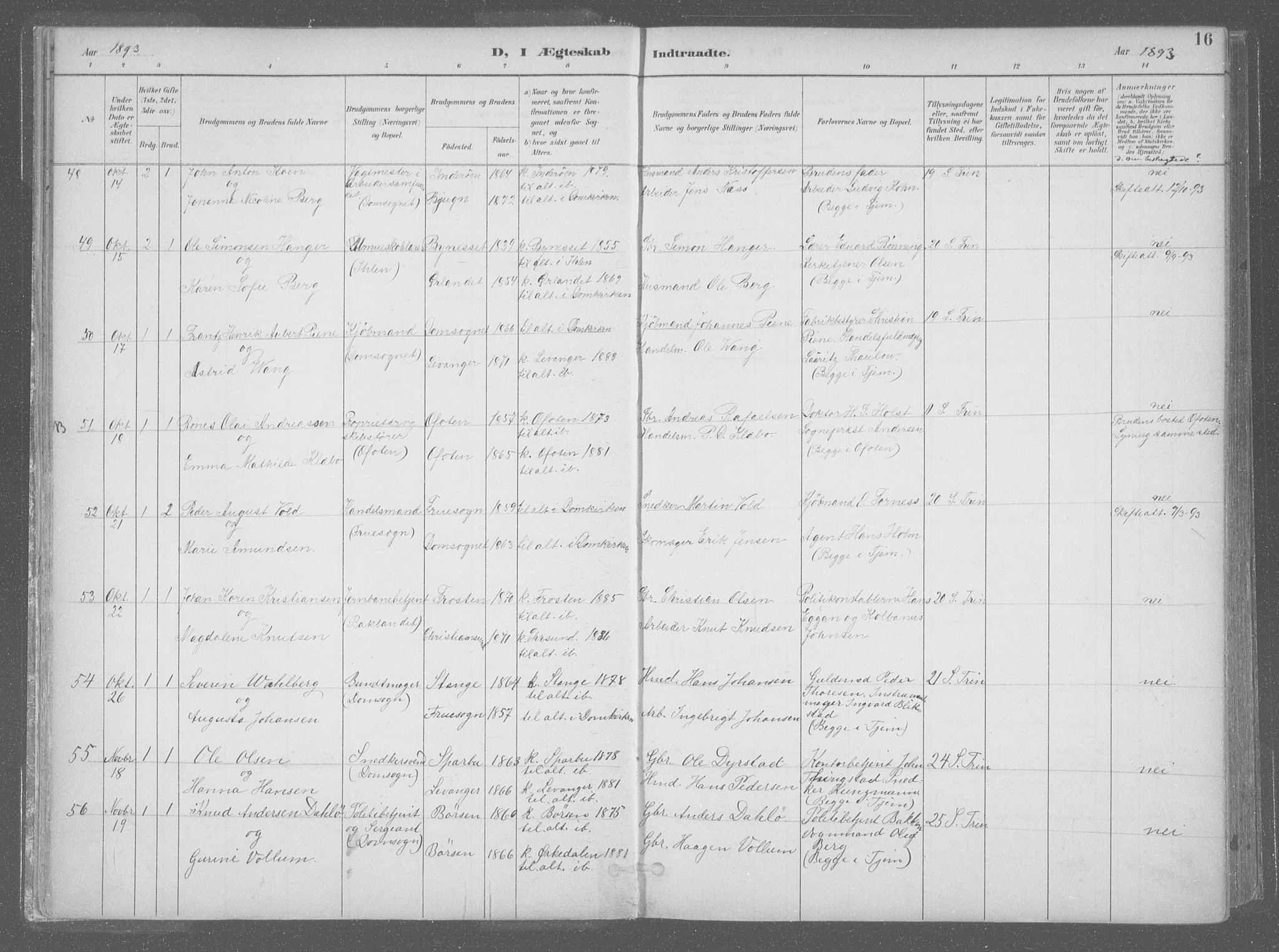 Ministerialprotokoller, klokkerbøker og fødselsregistre - Sør-Trøndelag, SAT/A-1456/601/L0064: Parish register (official) no. 601A31, 1891-1911, p. 16