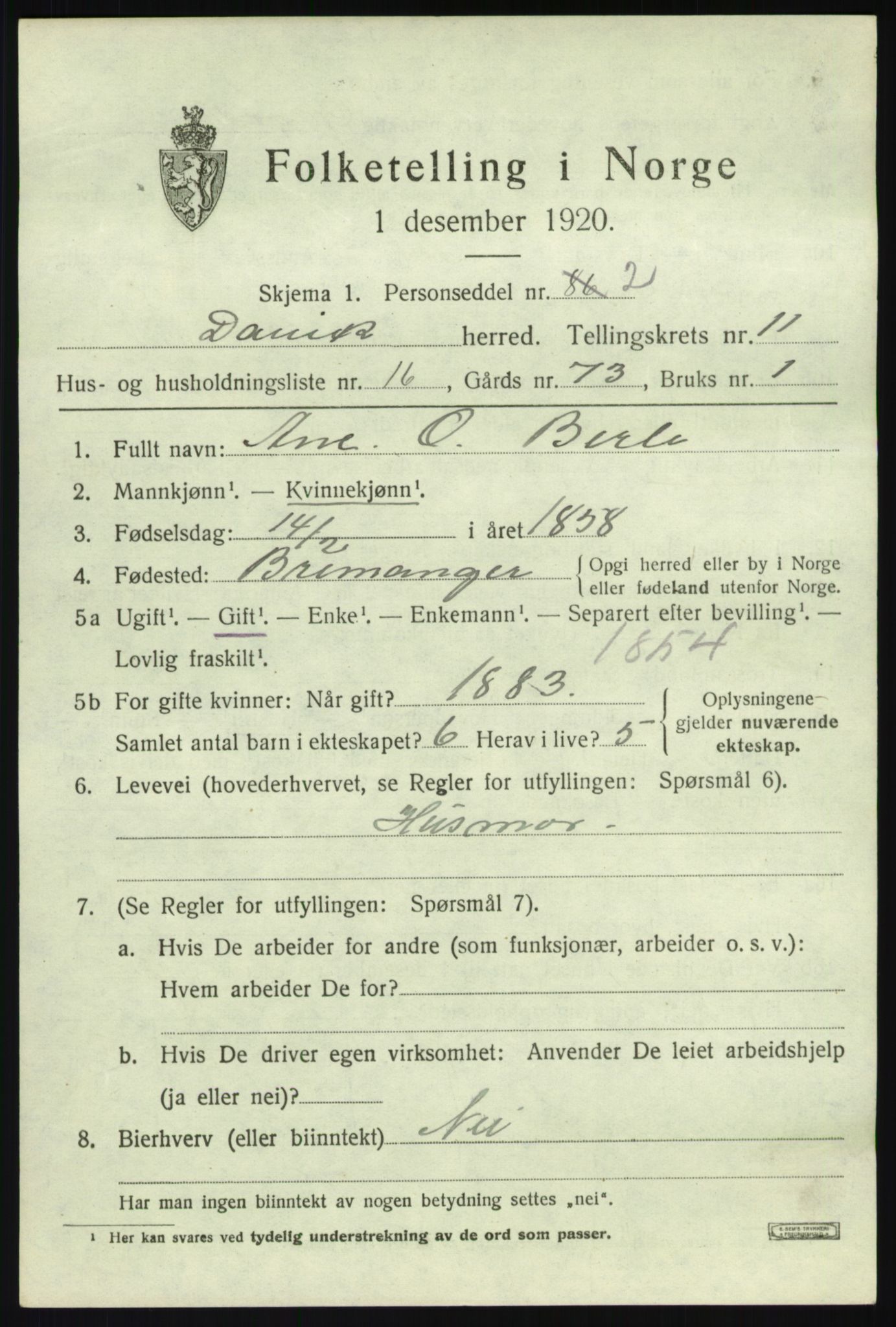 SAB, 1920 census for Davik, 1920, p. 5535