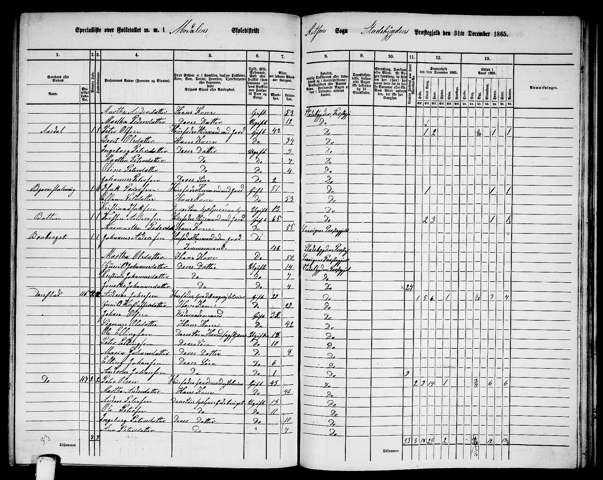 RA, 1865 census for Stadsbygd, 1865, p. 181