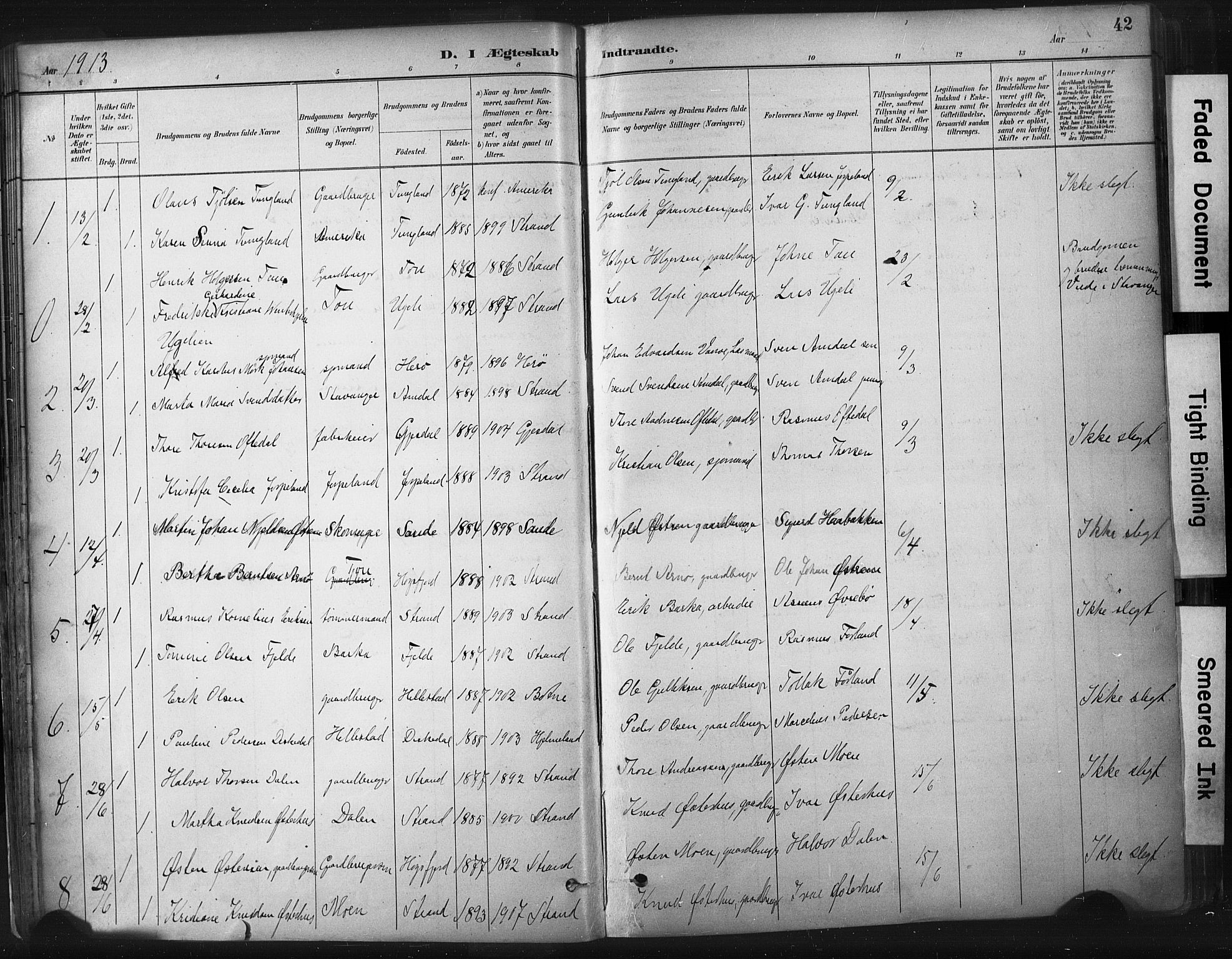 Strand sokneprestkontor, SAST/A-101828/H/Ha/Haa/L0010: Parish register (official) no. A 10, 1882-1929, p. 42