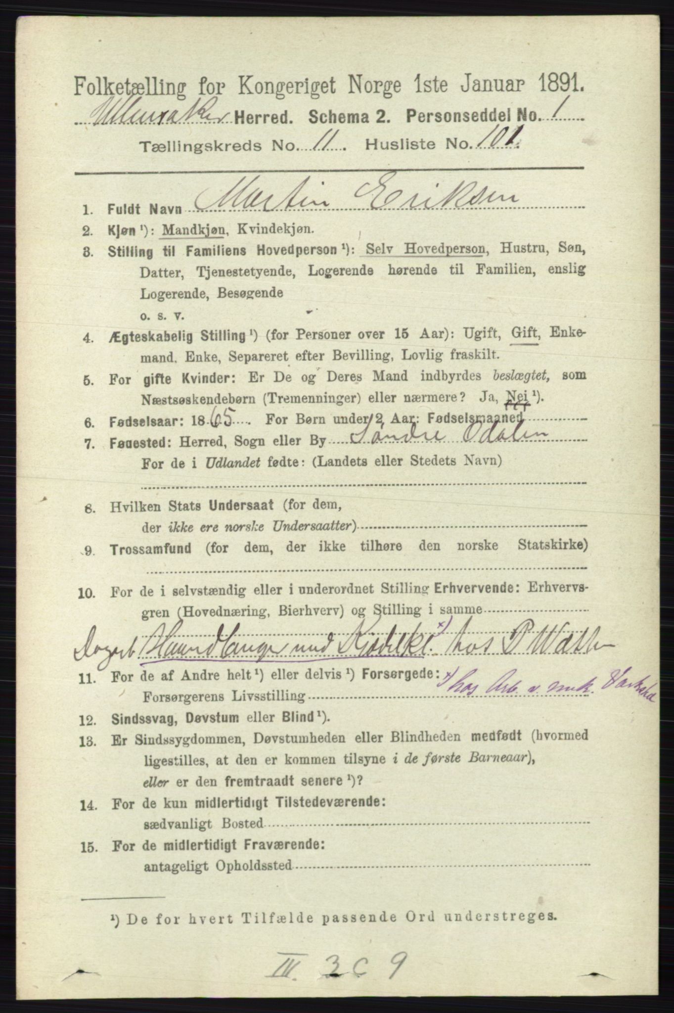 RA, 1891 census for 0235 Ullensaker, 1891, p. 5483