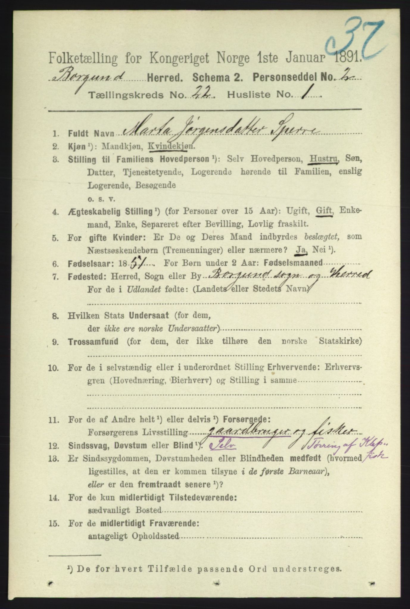 RA, 1891 census for 1531 Borgund, 1891, p. 6642