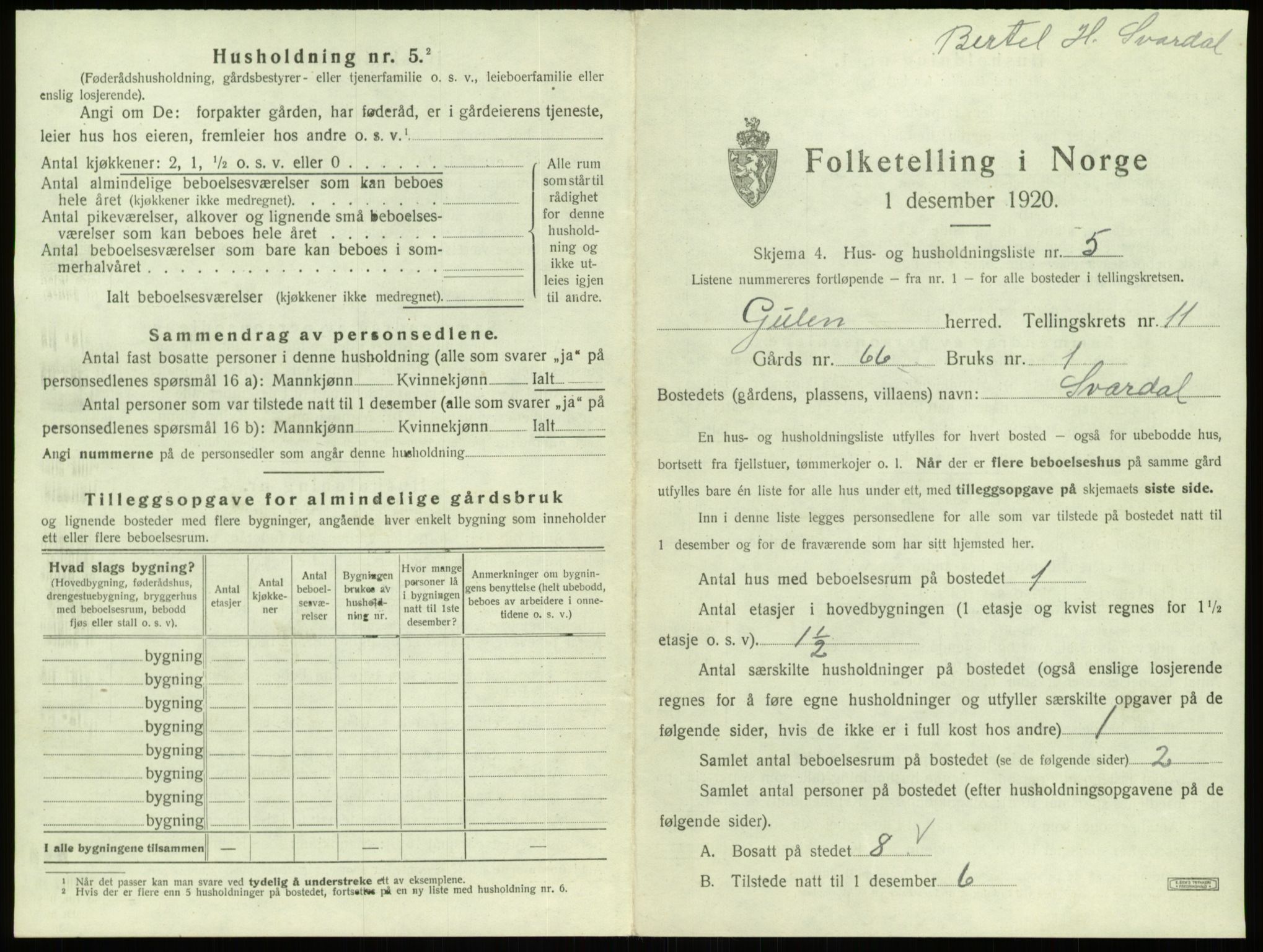 SAB, 1920 census for Gulen, 1920, p. 696