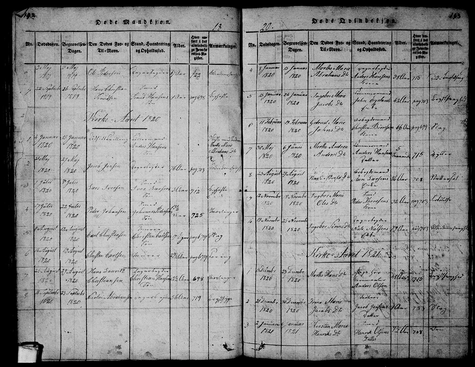 Larvik kirkebøker, SAKO/A-352/G/Gb/L0001: Parish register (copy) no. II 1, 1818-1843, p. 192-193