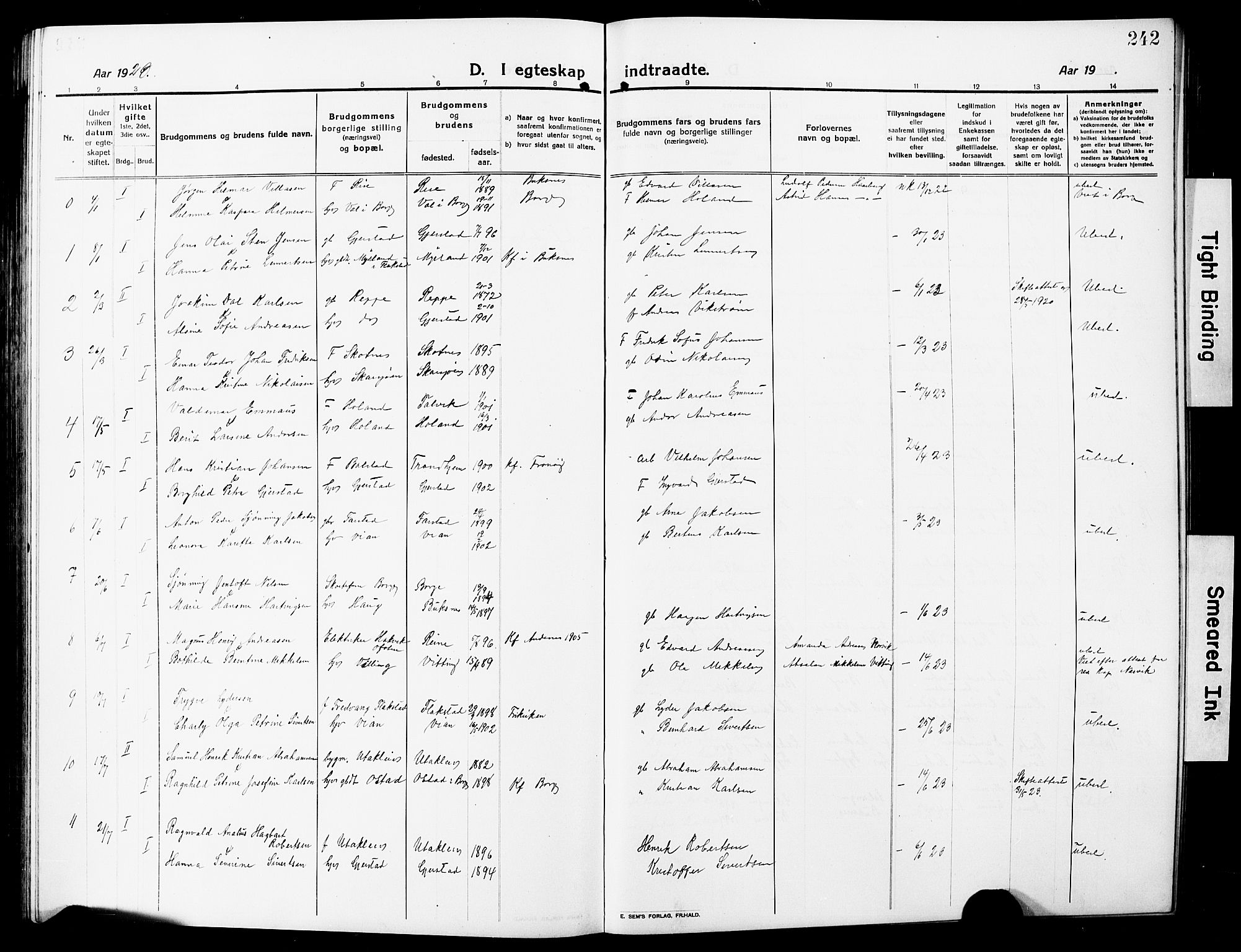 Ministerialprotokoller, klokkerbøker og fødselsregistre - Nordland, SAT/A-1459/881/L1169: Parish register (copy) no. 881C06, 1912-1930, p. 242