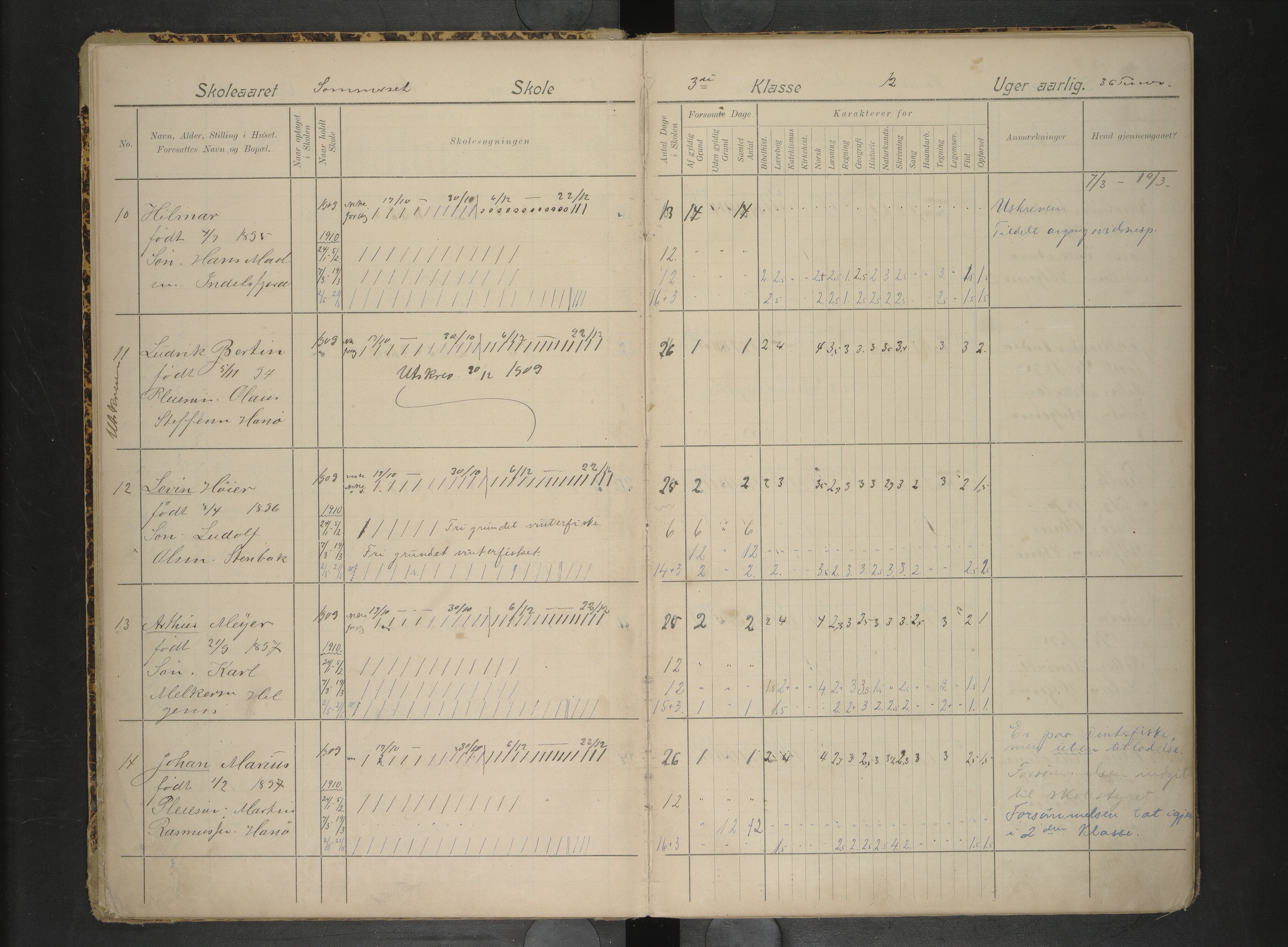 Hadsel kommune. Raftsund skoledistrikt, AIN/K-18660.510.35/F/L0010: Skoleprotokoll Sommerset, Storå,, 1904-1916