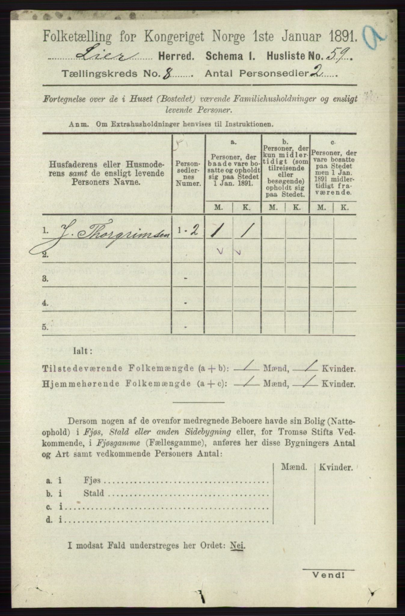 RA, 1891 census for 0626 Lier, 1891, p. 5056