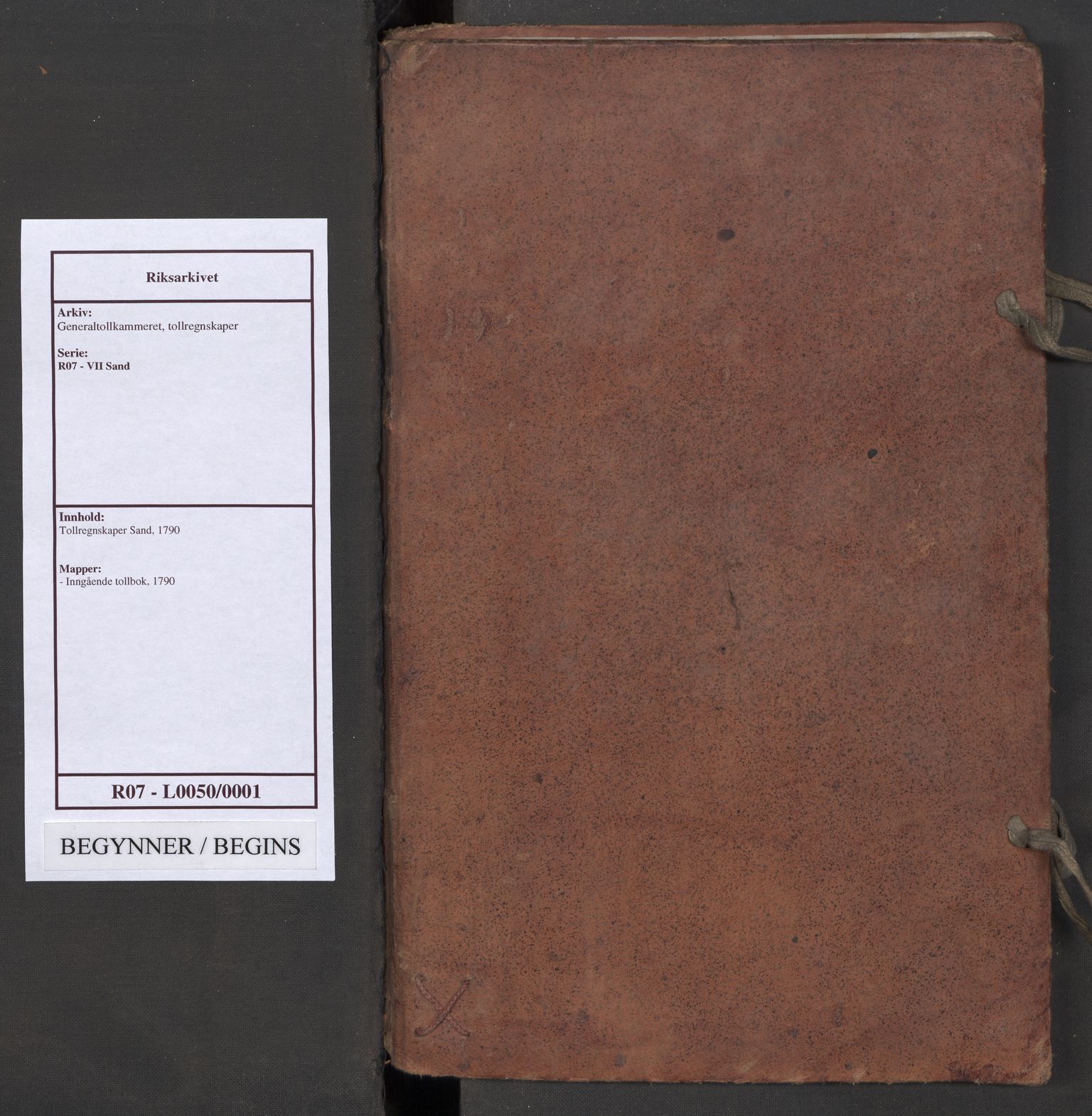 Generaltollkammeret, tollregnskaper, RA/EA-5490/R07/L0050/0001: Tollregnskaper Sand / Inngående tollbok, 1790