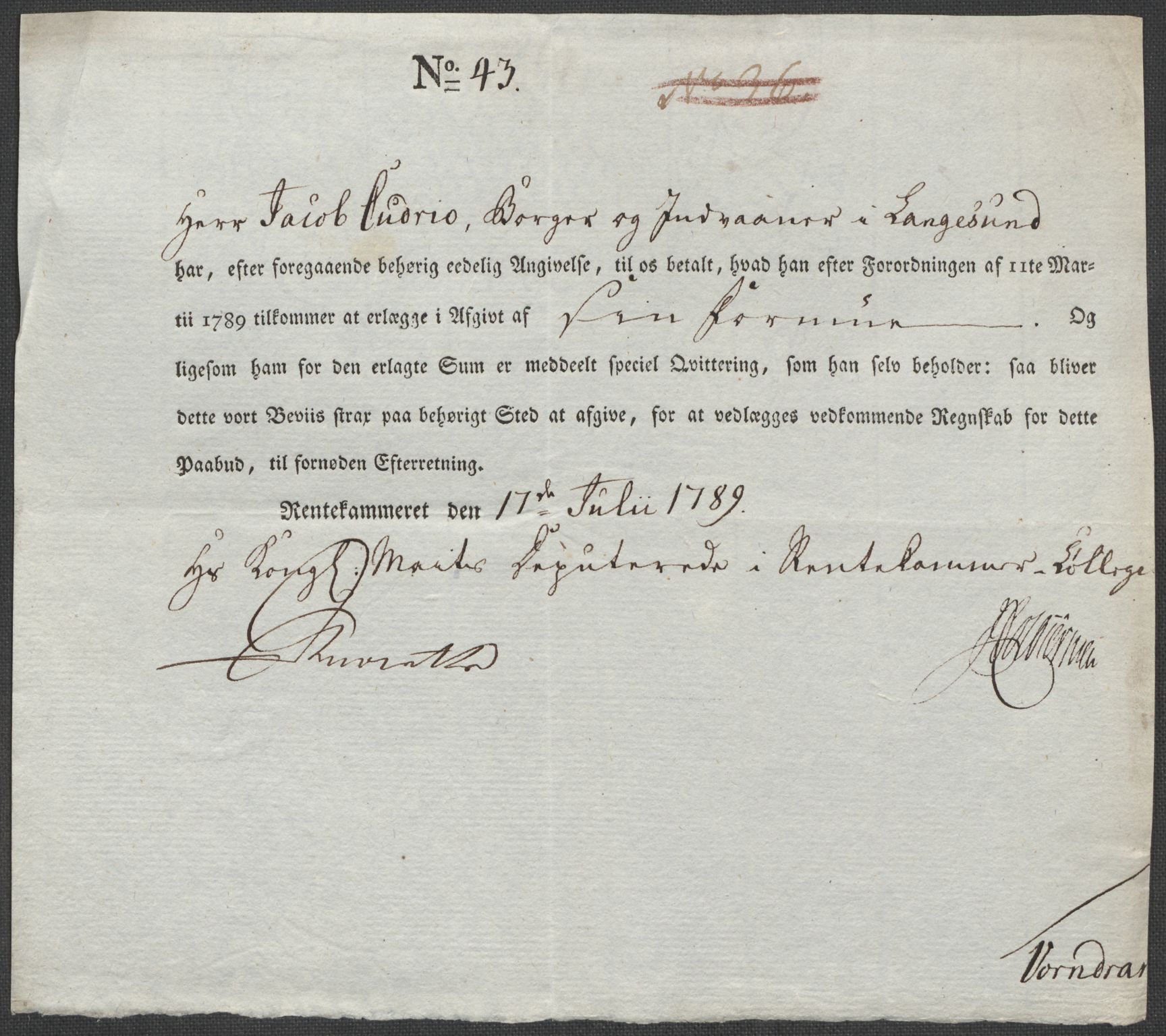 Rentekammeret inntil 1814, Reviderte regnskaper, Mindre regnskaper, AV/RA-EA-4068/Rf/Rfe/L0043: Skien, Solør og Odalen fogderi, 1789, p. 22
