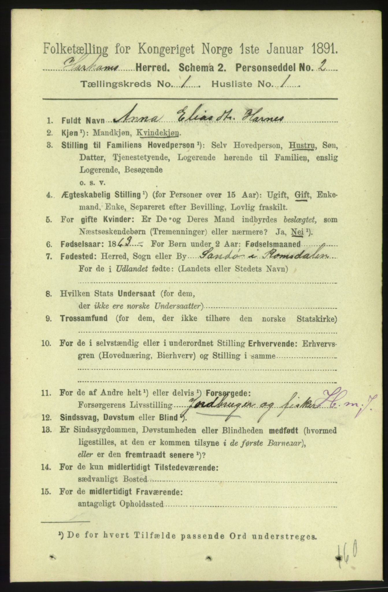 RA, 1891 census for 1534 Haram, 1891, p. 85