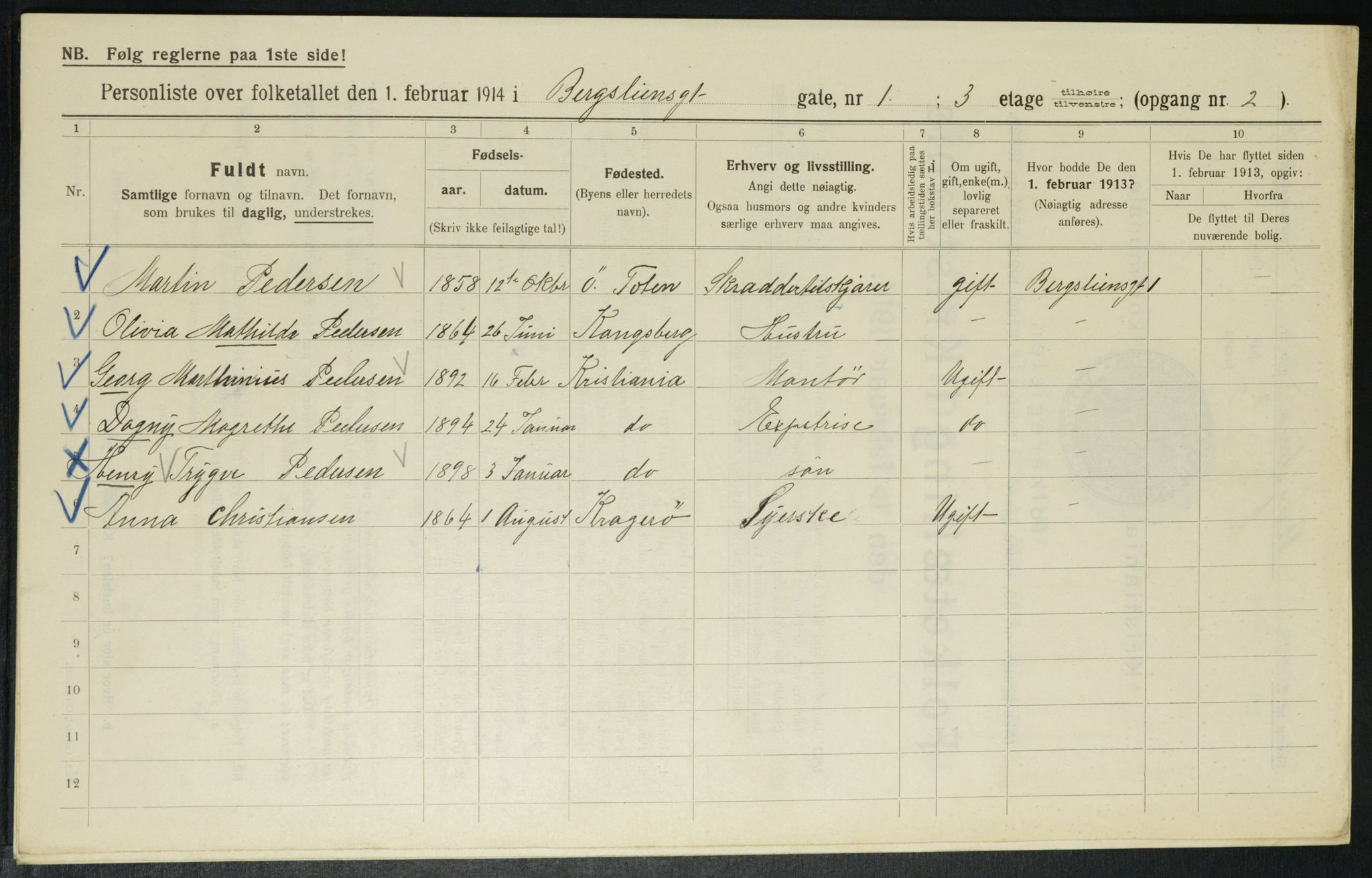 OBA, Municipal Census 1914 for Kristiania, 1914, p. 4024