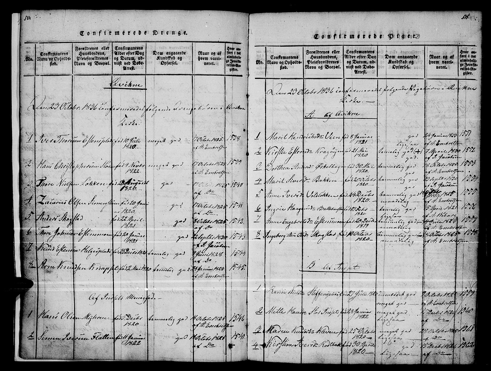 Kvikne prestekontor, SAH/PREST-064/H/Ha/Haa/L0004: Parish register (official) no. 4, 1815-1840, p. 514-515