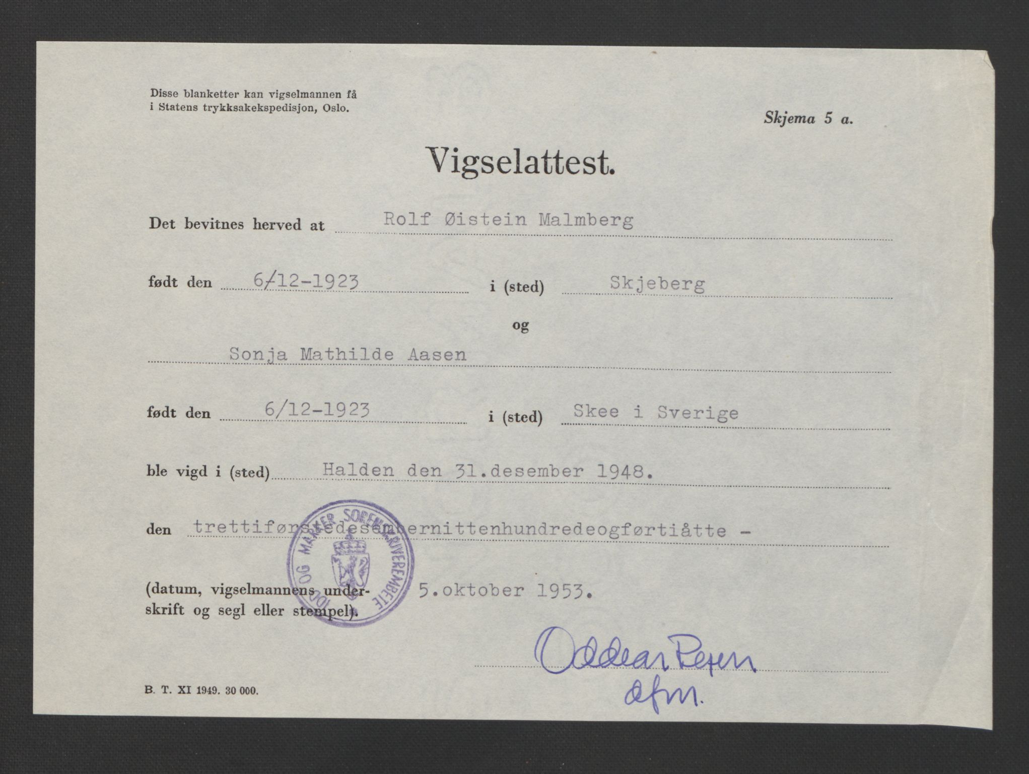 Idd og Marker sorenskriveri, SAO/A-10283/L/Lc/L0001/0004: Vigselsbøker / Vigselsbok, 1945-1949