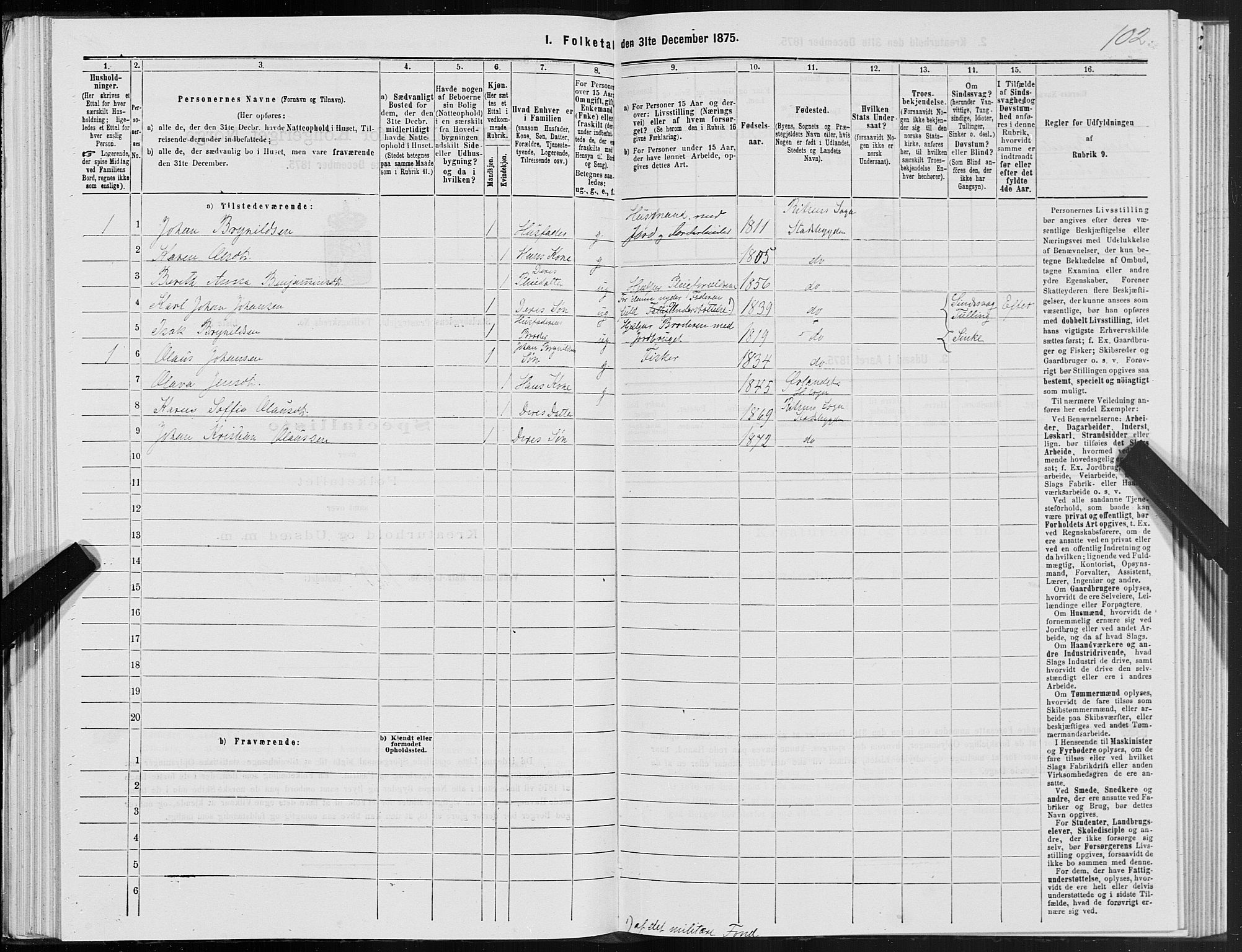 SAT, 1875 census for 1625P Stadsbygd, 1875, p. 3102