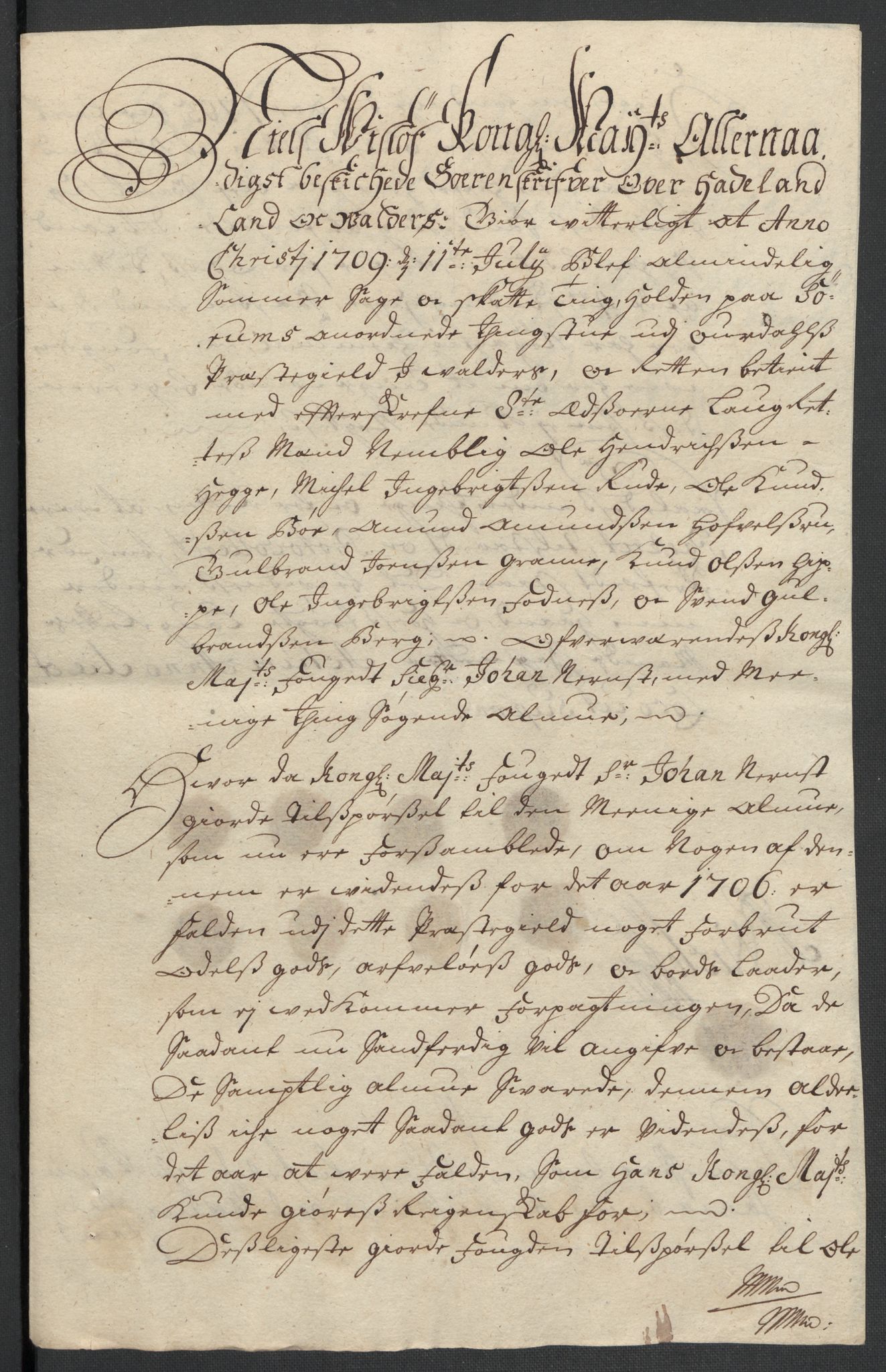 Rentekammeret inntil 1814, Reviderte regnskaper, Fogderegnskap, AV/RA-EA-4092/R18/L1304: Fogderegnskap Hadeland, Toten og Valdres, 1706, p. 509