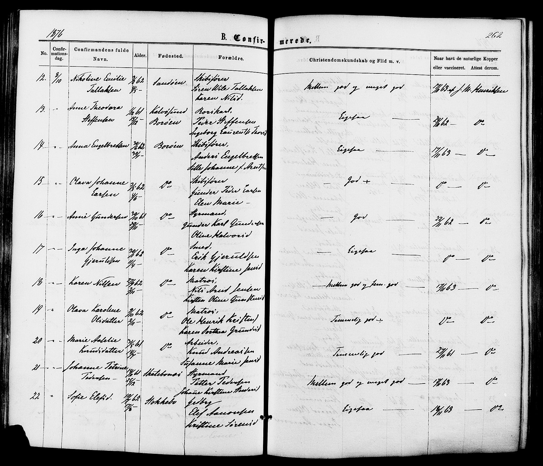 Dypvåg sokneprestkontor, AV/SAK-1111-0007/F/Fa/Faa/L0007: Parish register (official) no. A 7/ 1, 1872-1884, p. 262