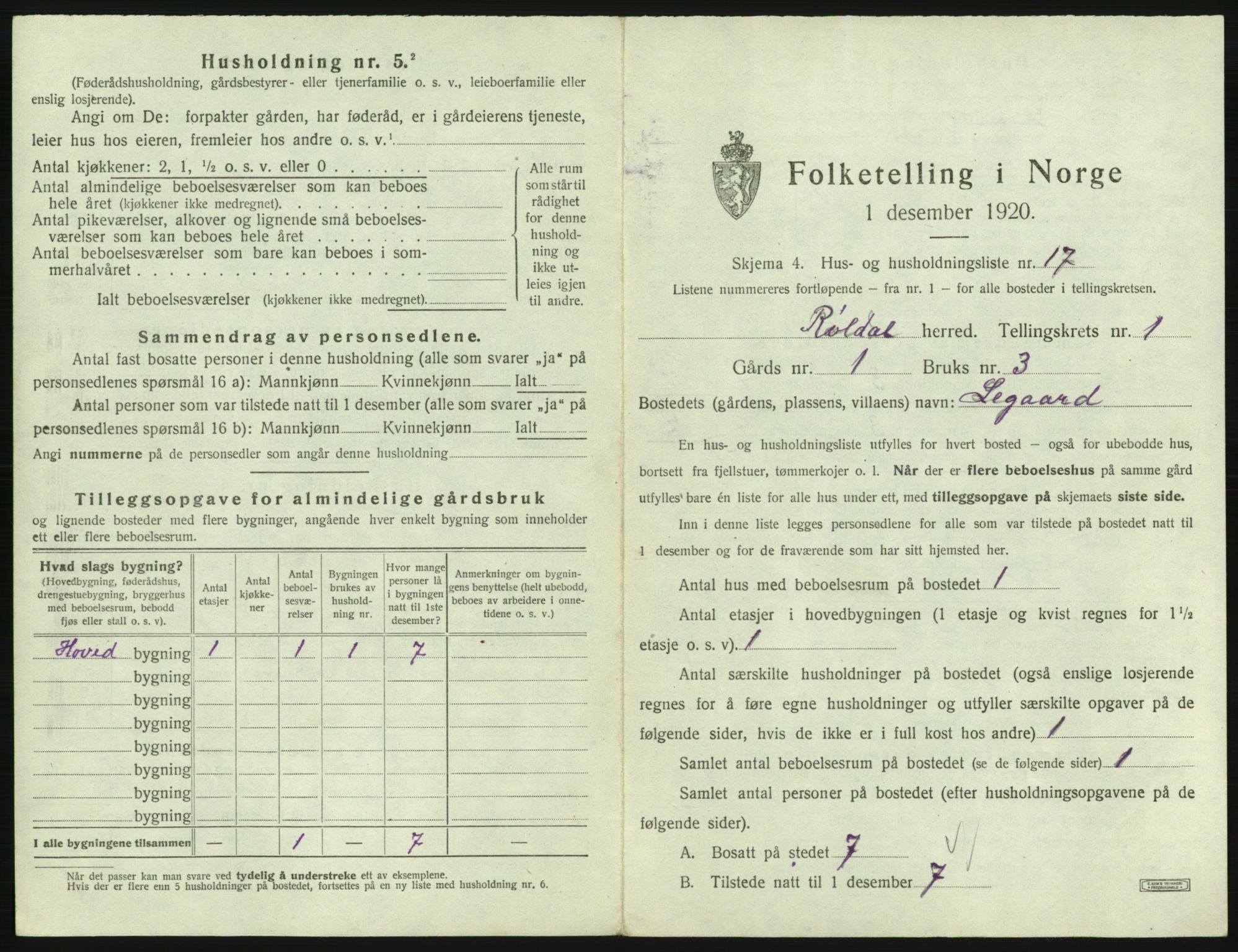 SAB, 1920 census for Røldal, 1920, p. 47
