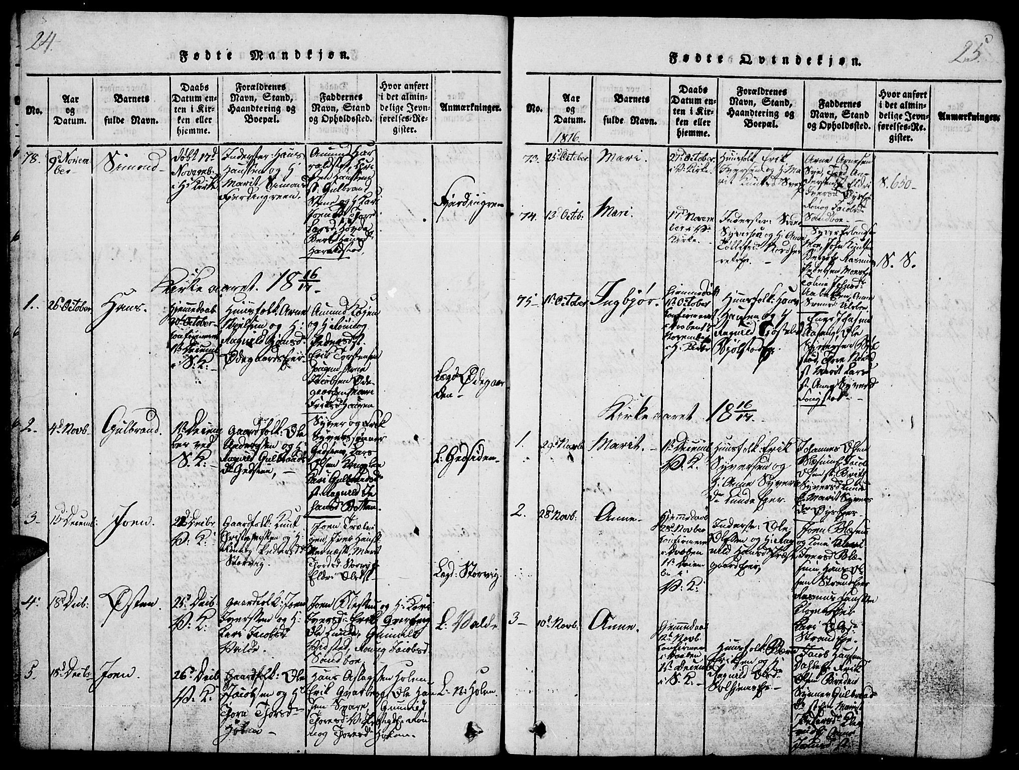 Vågå prestekontor, AV/SAH-PREST-076/H/Ha/Haa/L0003: Parish register (official) no. 3, 1815-1827, p. 24-25