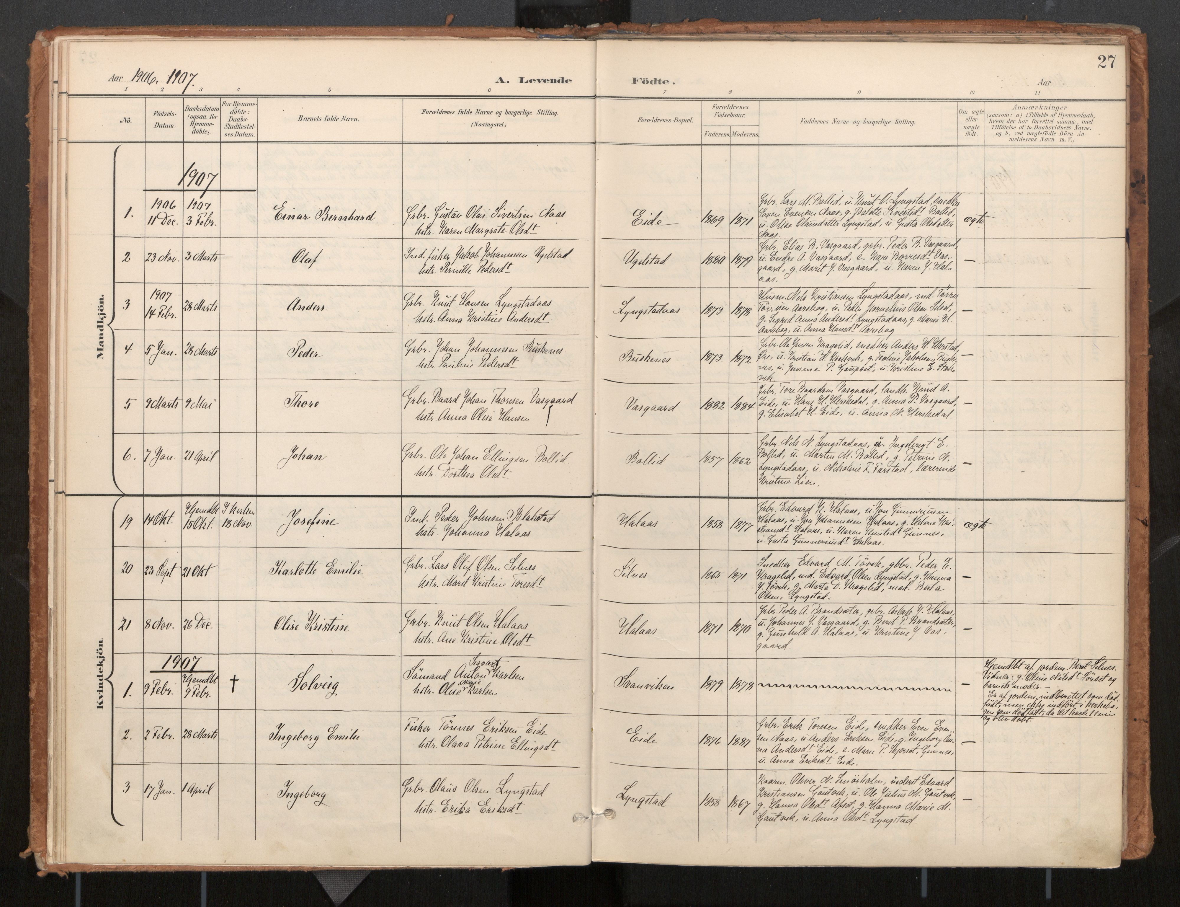 Ministerialprotokoller, klokkerbøker og fødselsregistre - Møre og Romsdal, SAT/A-1454/571/L0836a: Parish register (official) no. 571A02, 1898-1910, p. 27