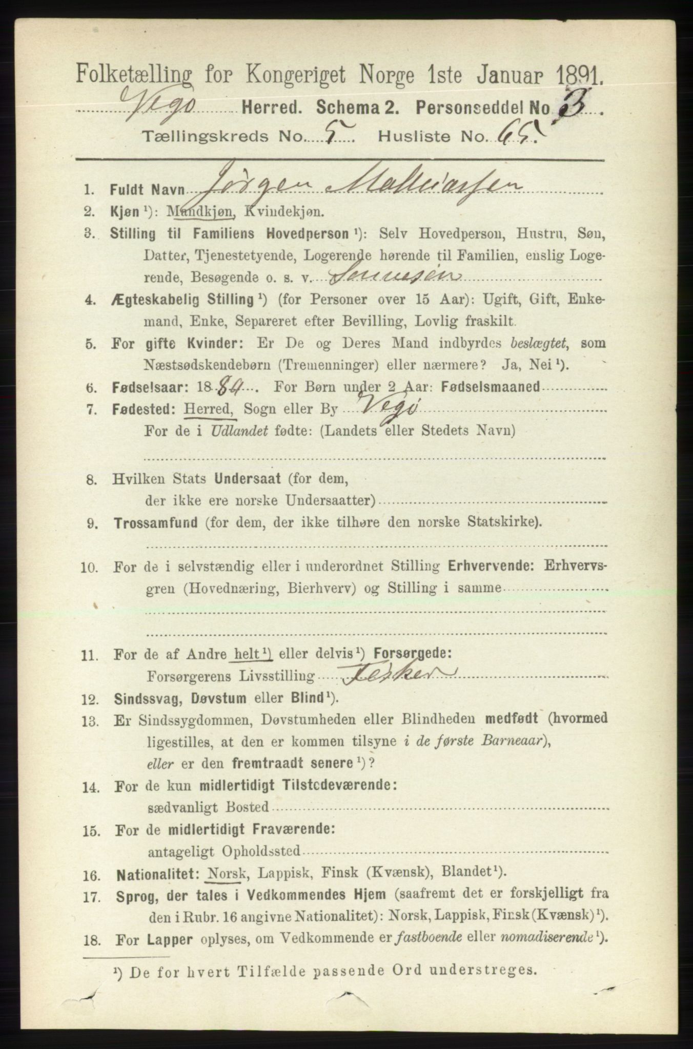 RA, 1891 census for 1815 Vega, 1891, p. 2518