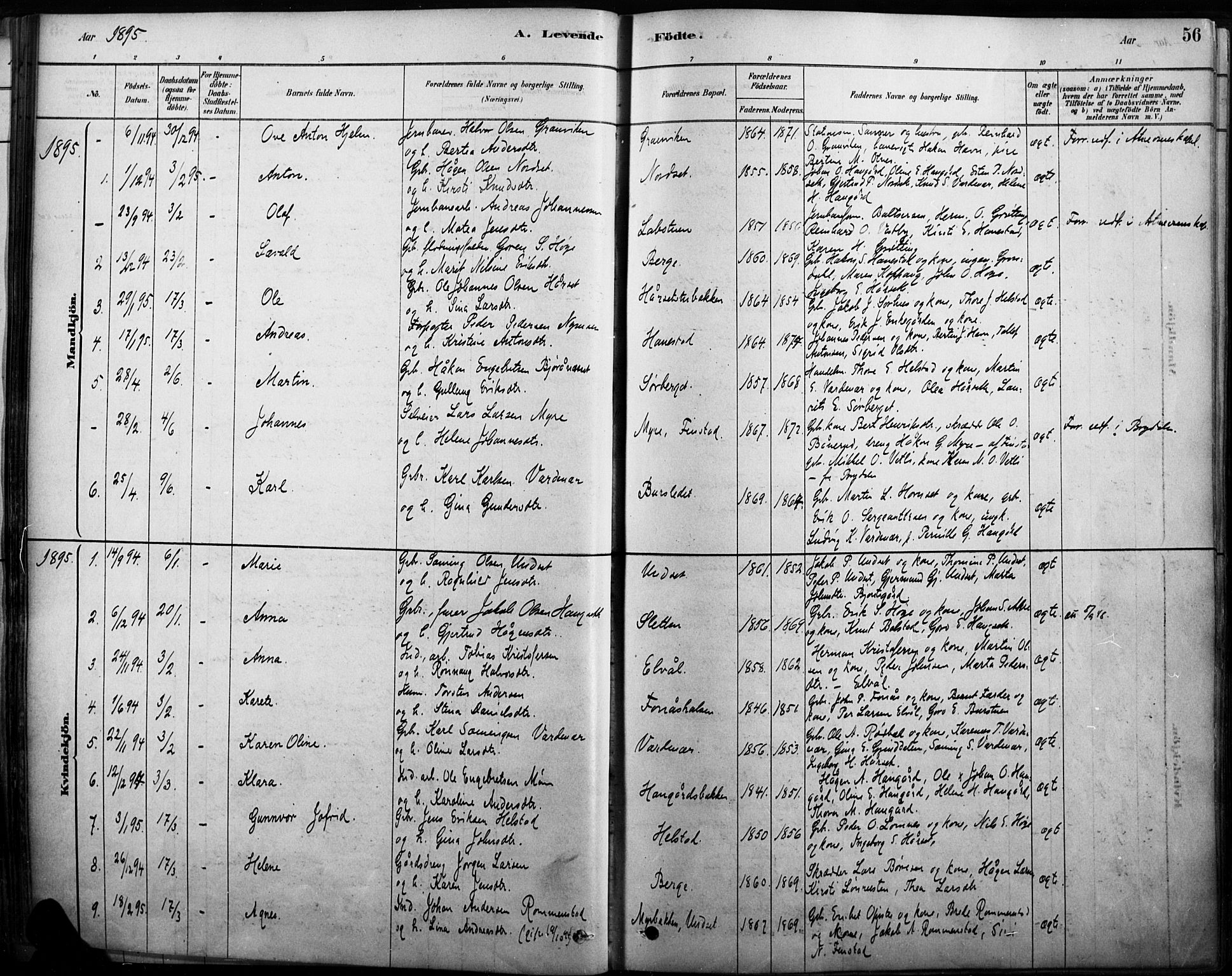 Rendalen prestekontor, SAH/PREST-054/H/Ha/Haa/L0009: Parish register (official) no. 9, 1878-1901, p. 56