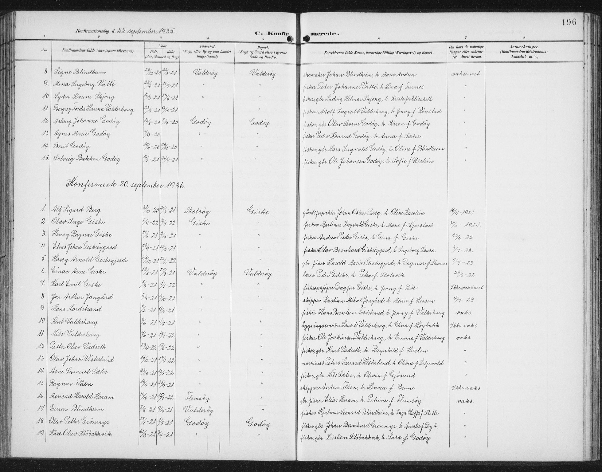 Ministerialprotokoller, klokkerbøker og fødselsregistre - Møre og Romsdal, AV/SAT-A-1454/534/L0489: Parish register (copy) no. 534C01, 1899-1941, p. 196