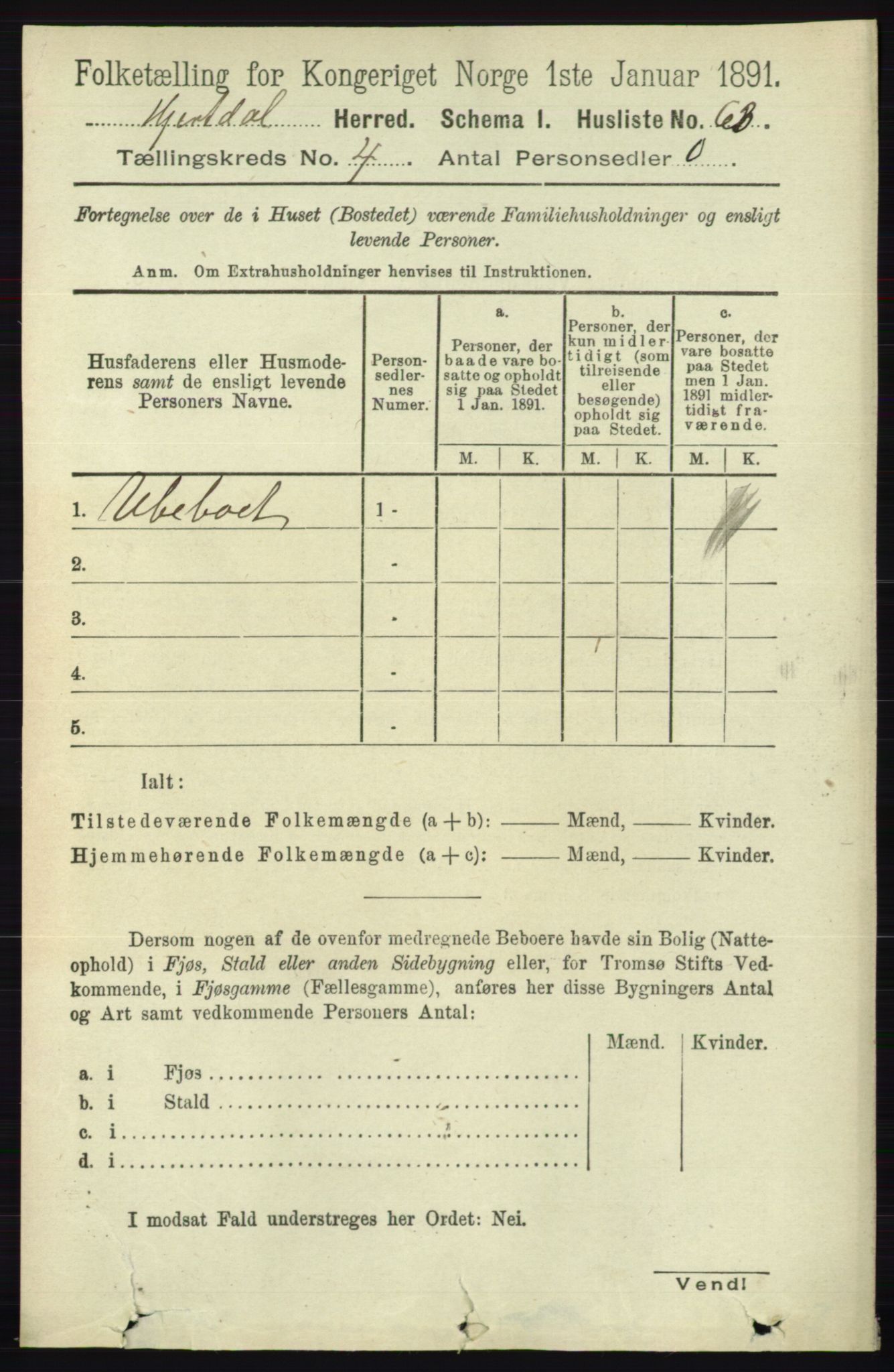 RA, 1891 census for 0827 Hjartdal, 1891, p. 1393