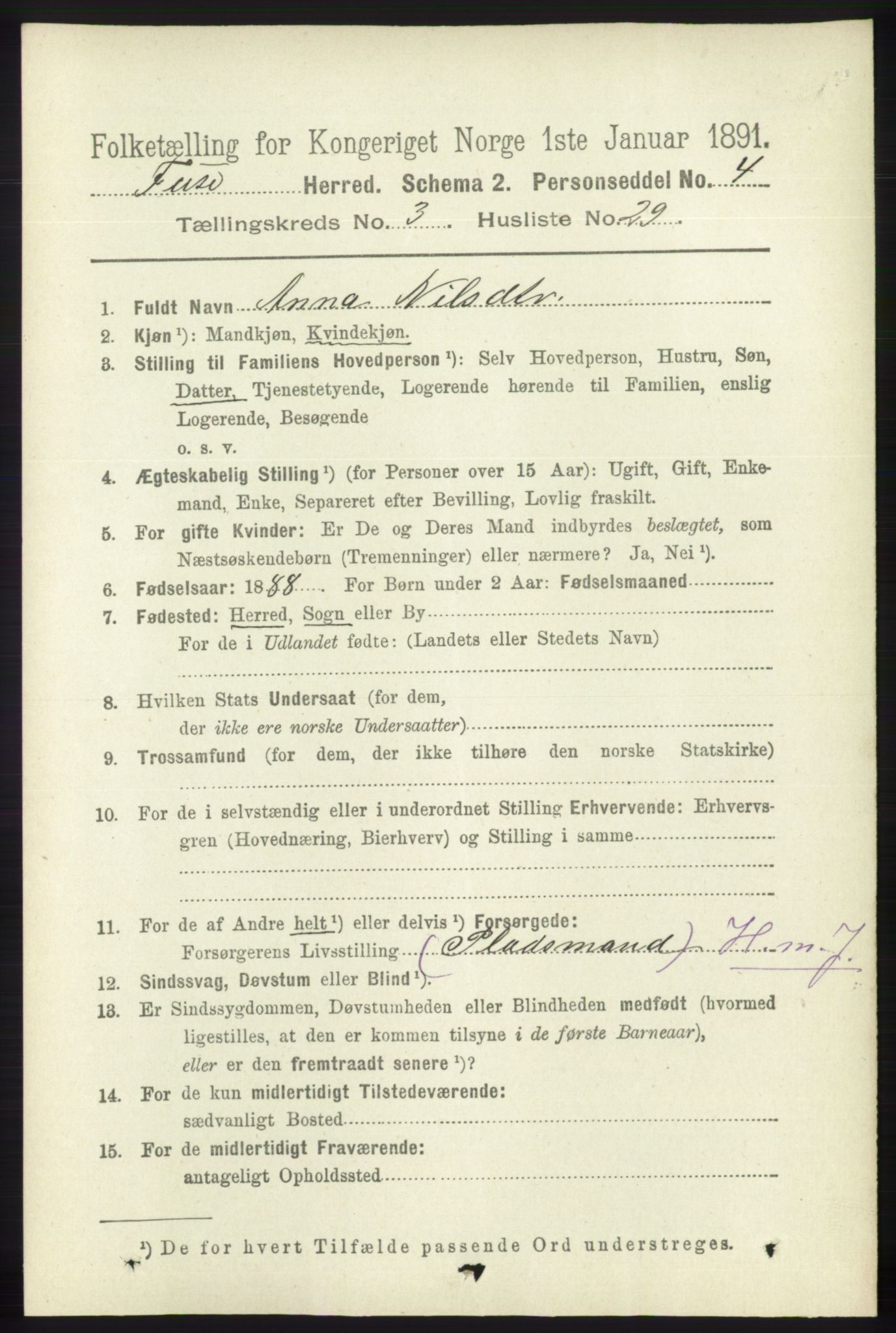 RA, 1891 census for 1241 Fusa, 1891, p. 674