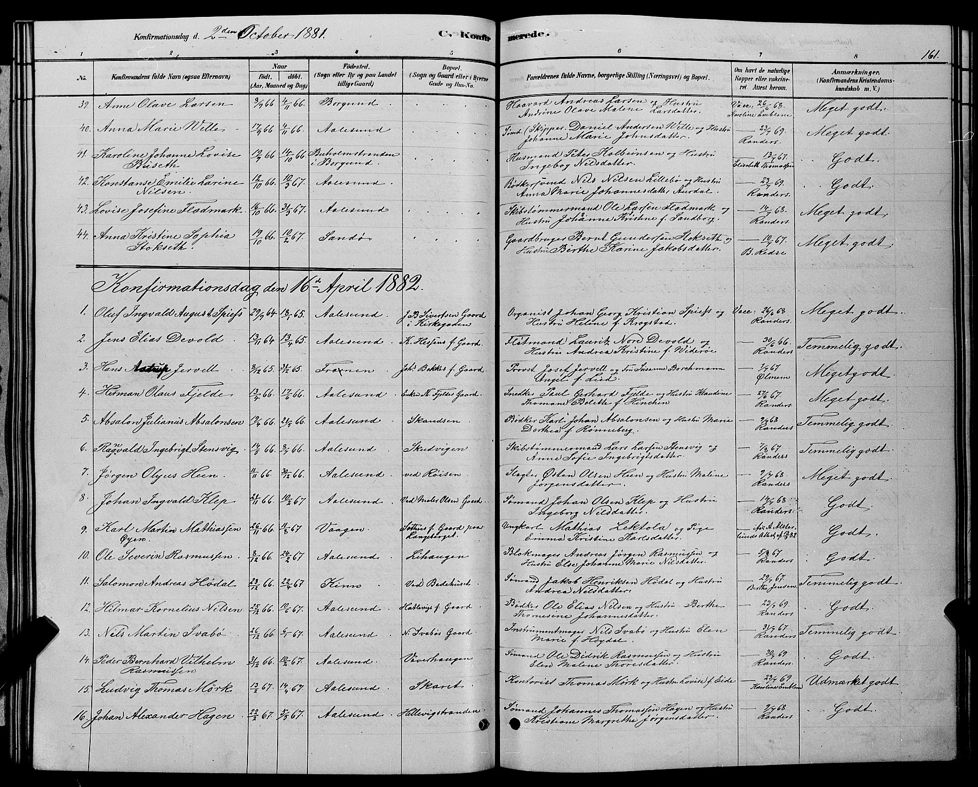 Ministerialprotokoller, klokkerbøker og fødselsregistre - Møre og Romsdal, AV/SAT-A-1454/529/L0466: Parish register (copy) no. 529C03, 1878-1888, p. 161