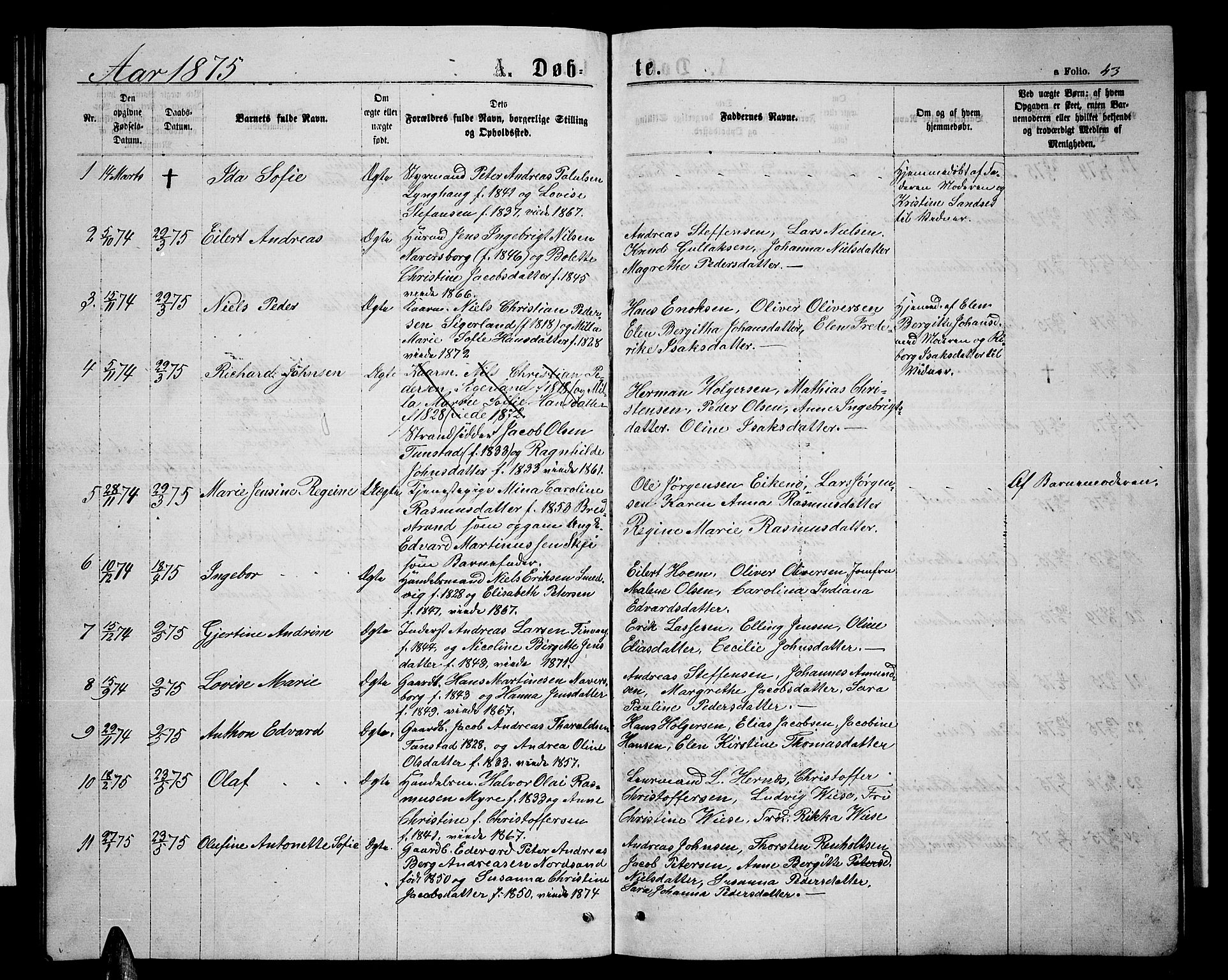 Ministerialprotokoller, klokkerbøker og fødselsregistre - Nordland, AV/SAT-A-1459/893/L1348: Parish register (copy) no. 893C03, 1867-1877, p. 43
