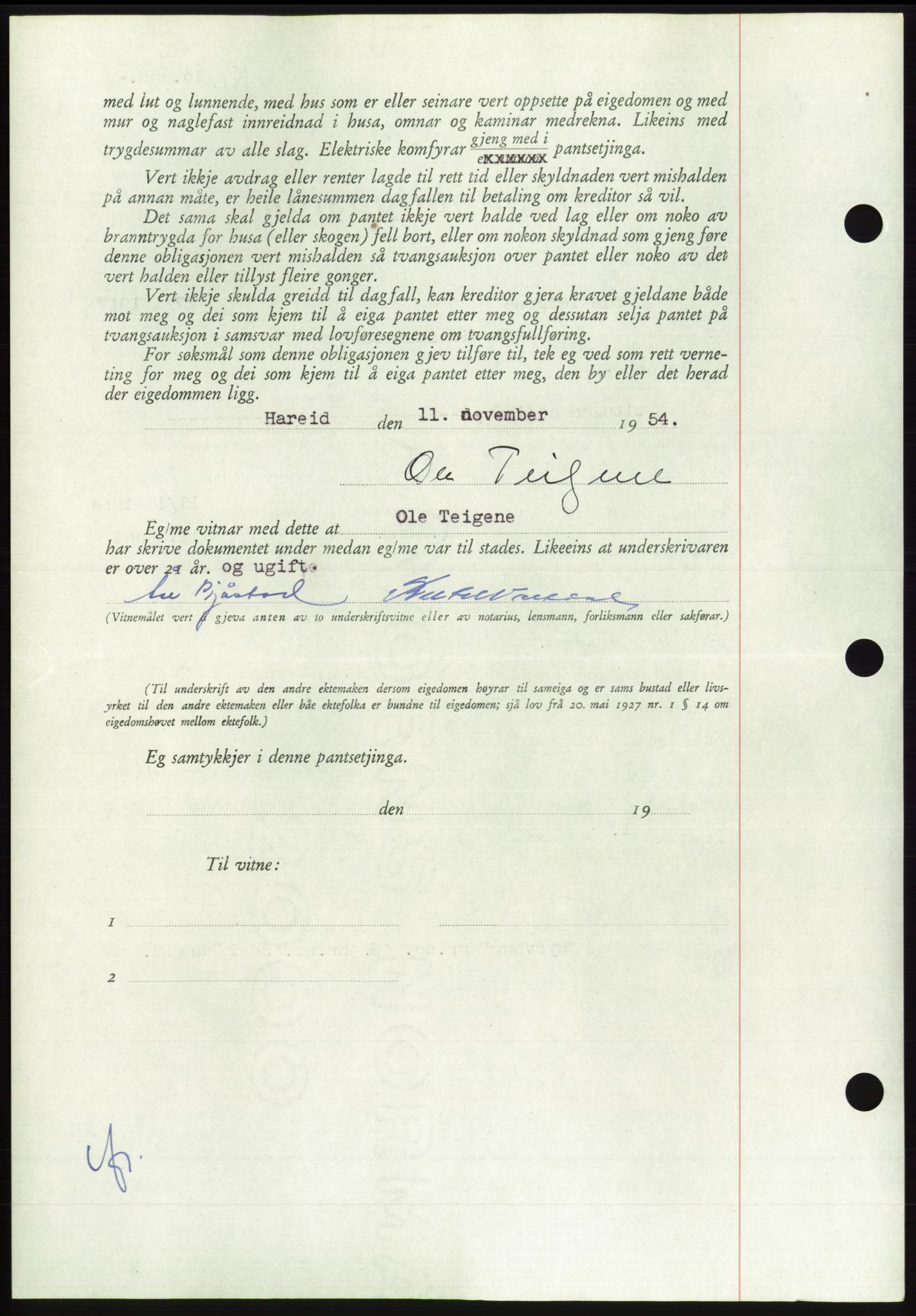 Søre Sunnmøre sorenskriveri, AV/SAT-A-4122/1/2/2C/L0126: Mortgage book no. 14B, 1954-1955, Diary no: : 3009/1954