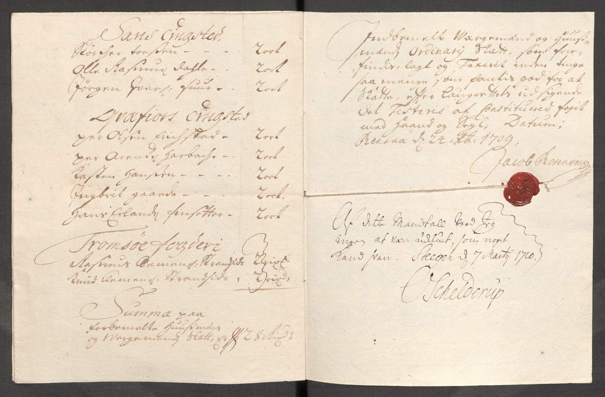 Rentekammeret inntil 1814, Reviderte regnskaper, Fogderegnskap, AV/RA-EA-4092/R68/L4757: Fogderegnskap Senja og Troms, 1708-1710, p. 206