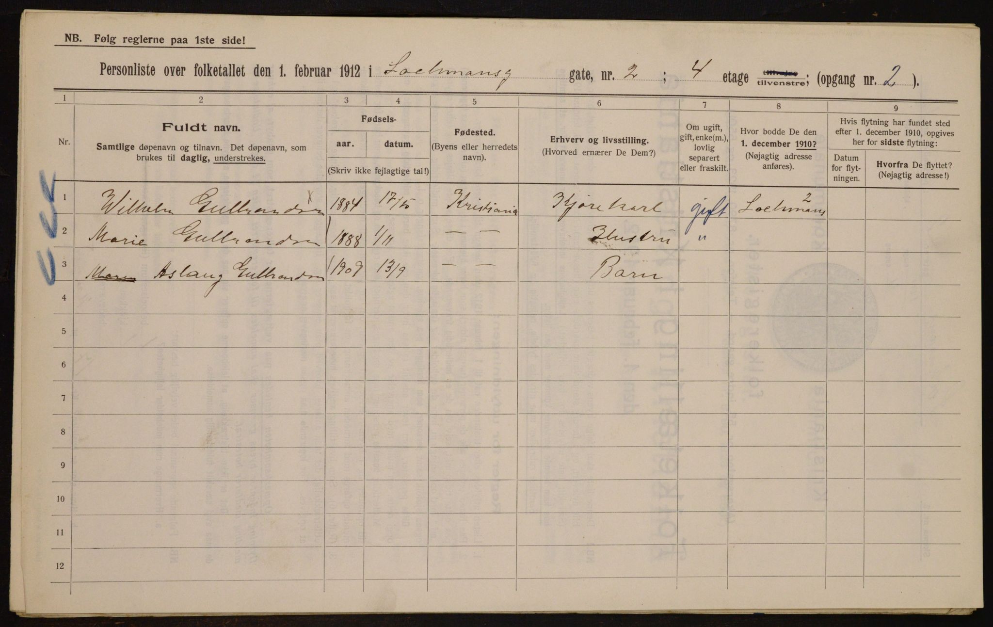 OBA, Municipal Census 1912 for Kristiania, 1912, p. 58590