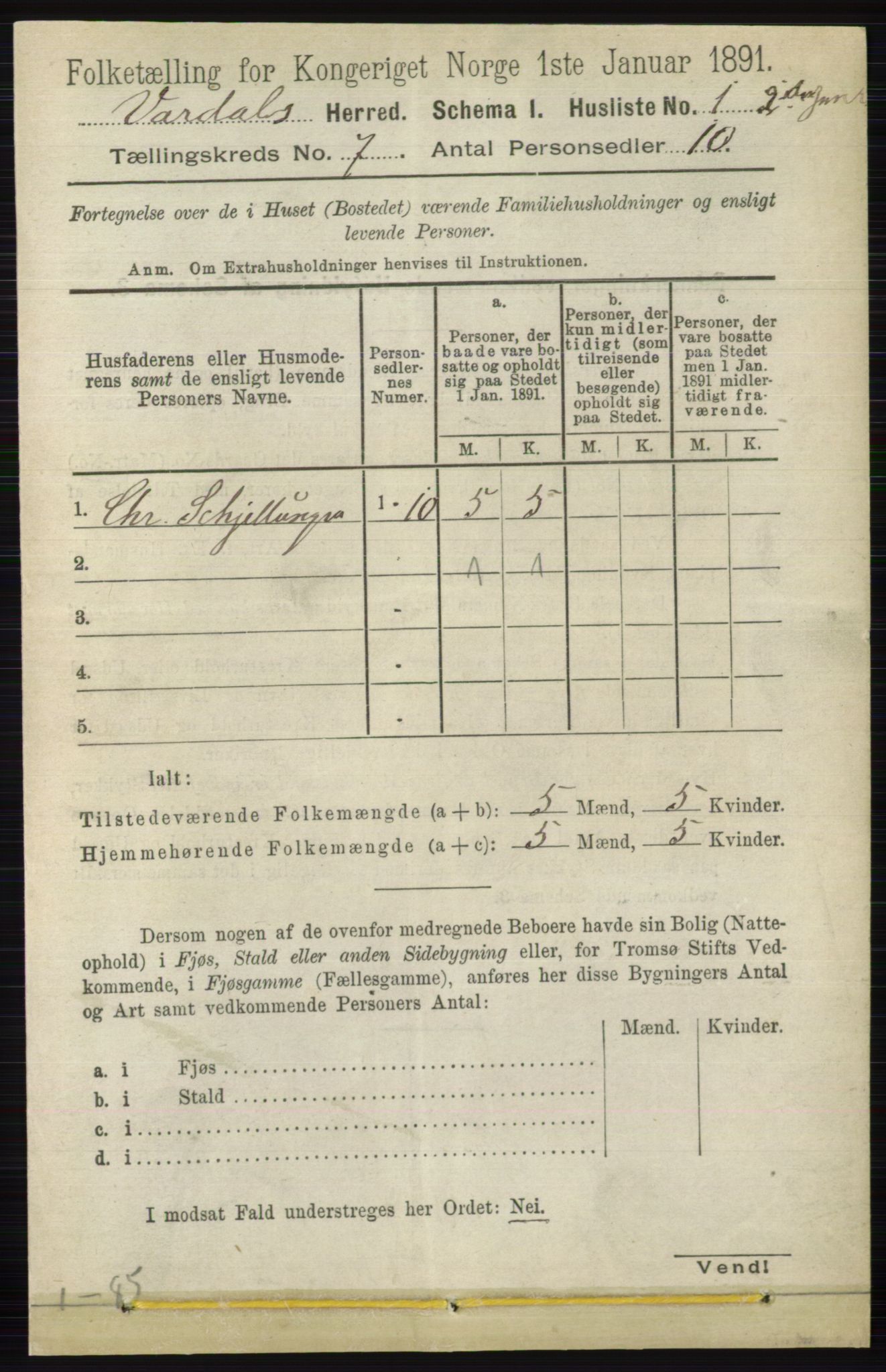 RA, 1891 census for 0527 Vardal, 1891, p. 2882