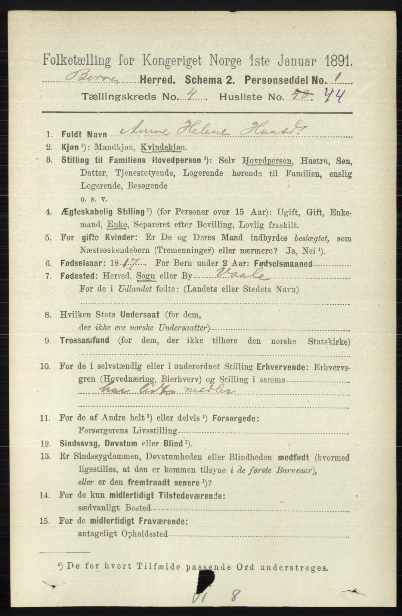 RA, 1891 census for 0717 Borre, 1891, p. 1902