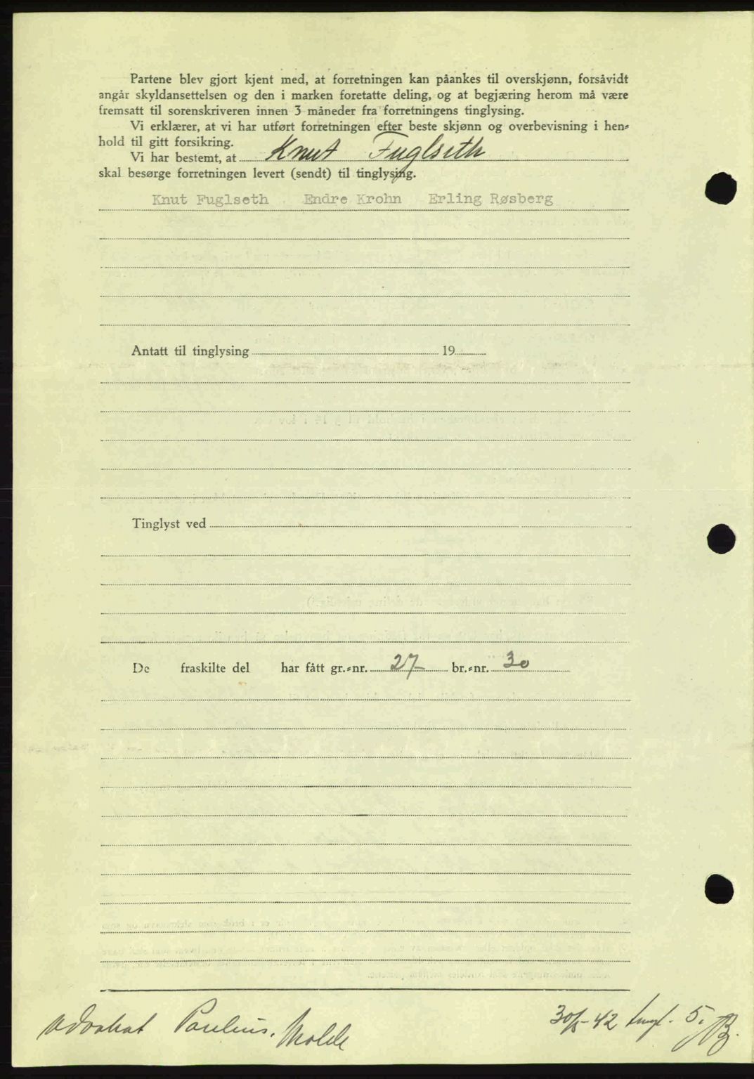 Romsdal sorenskriveri, AV/SAT-A-4149/1/2/2C: Mortgage book no. A12, 1942-1942, Diary no: : 1121/1942