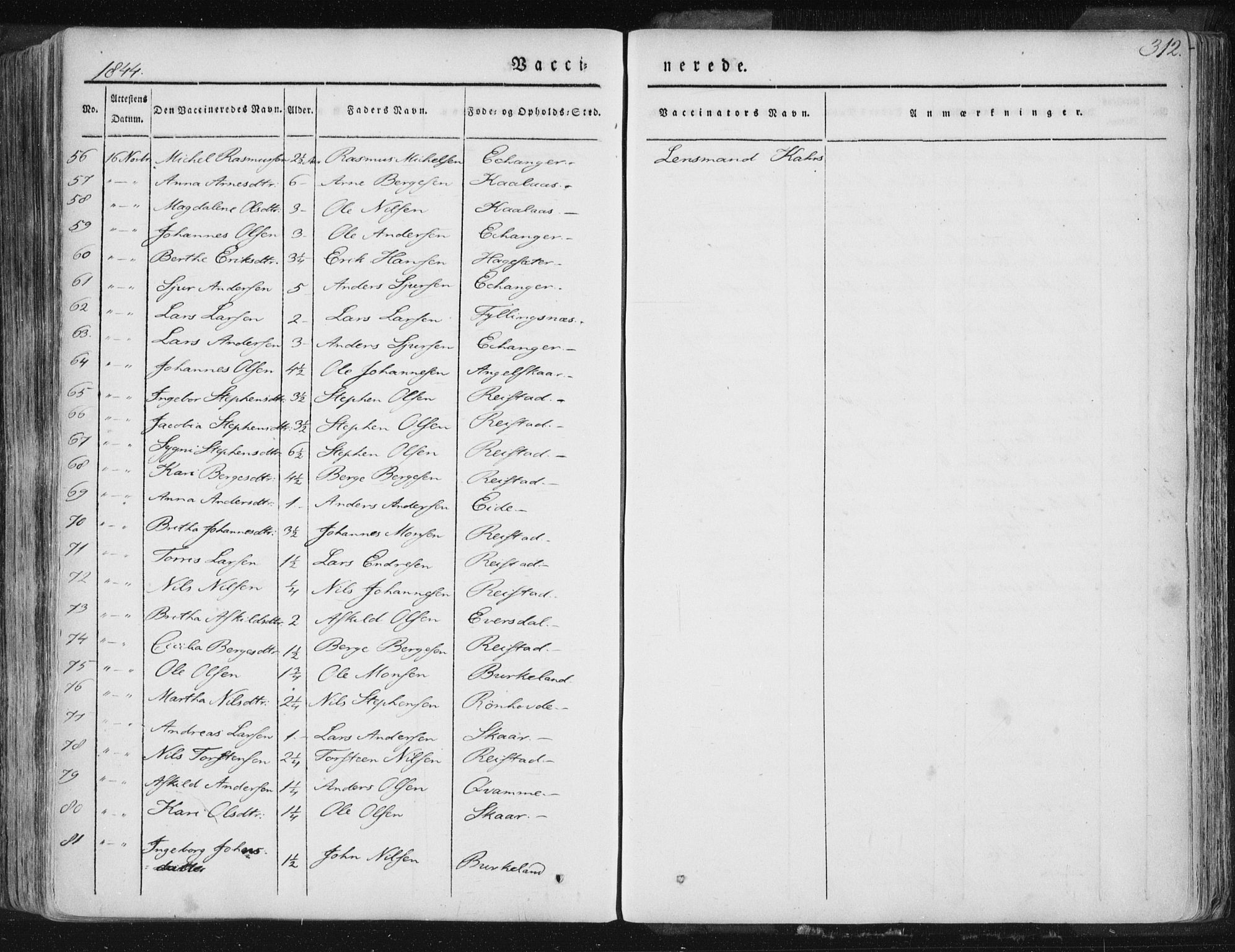 Hamre sokneprestembete, SAB/A-75501/H/Ha/Haa/Haaa/L0012: Parish register (official) no. A 12, 1834-1845, p. 312