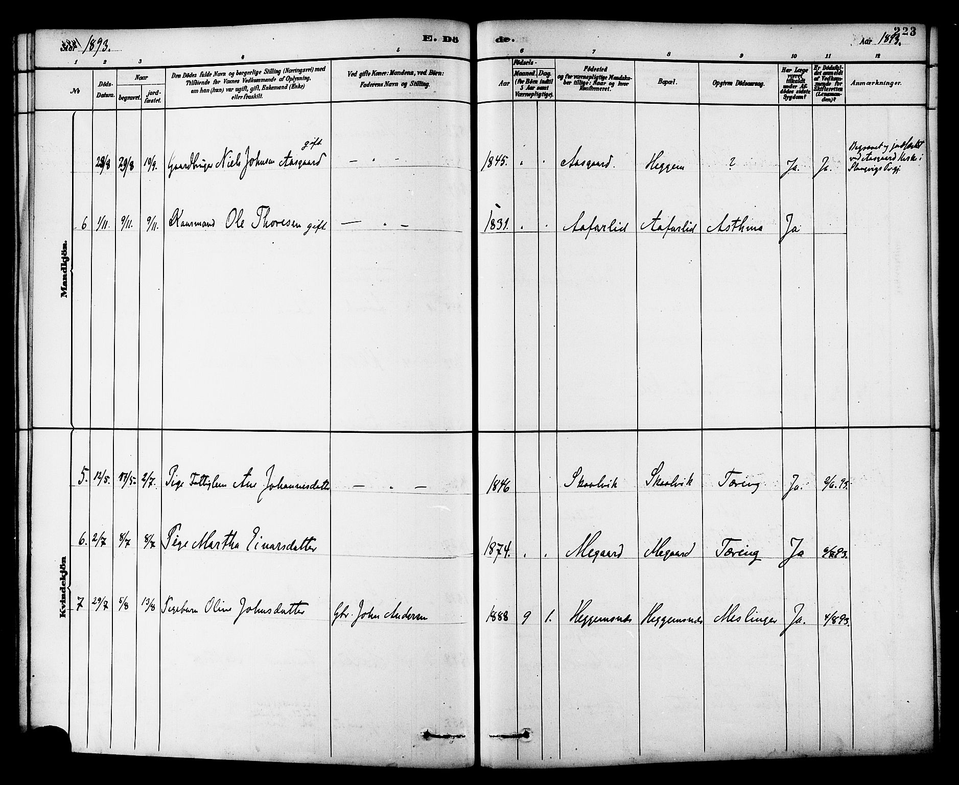 Ministerialprotokoller, klokkerbøker og fødselsregistre - Møre og Romsdal, SAT/A-1454/576/L0885: Parish register (official) no. 576A03, 1880-1898, p. 223