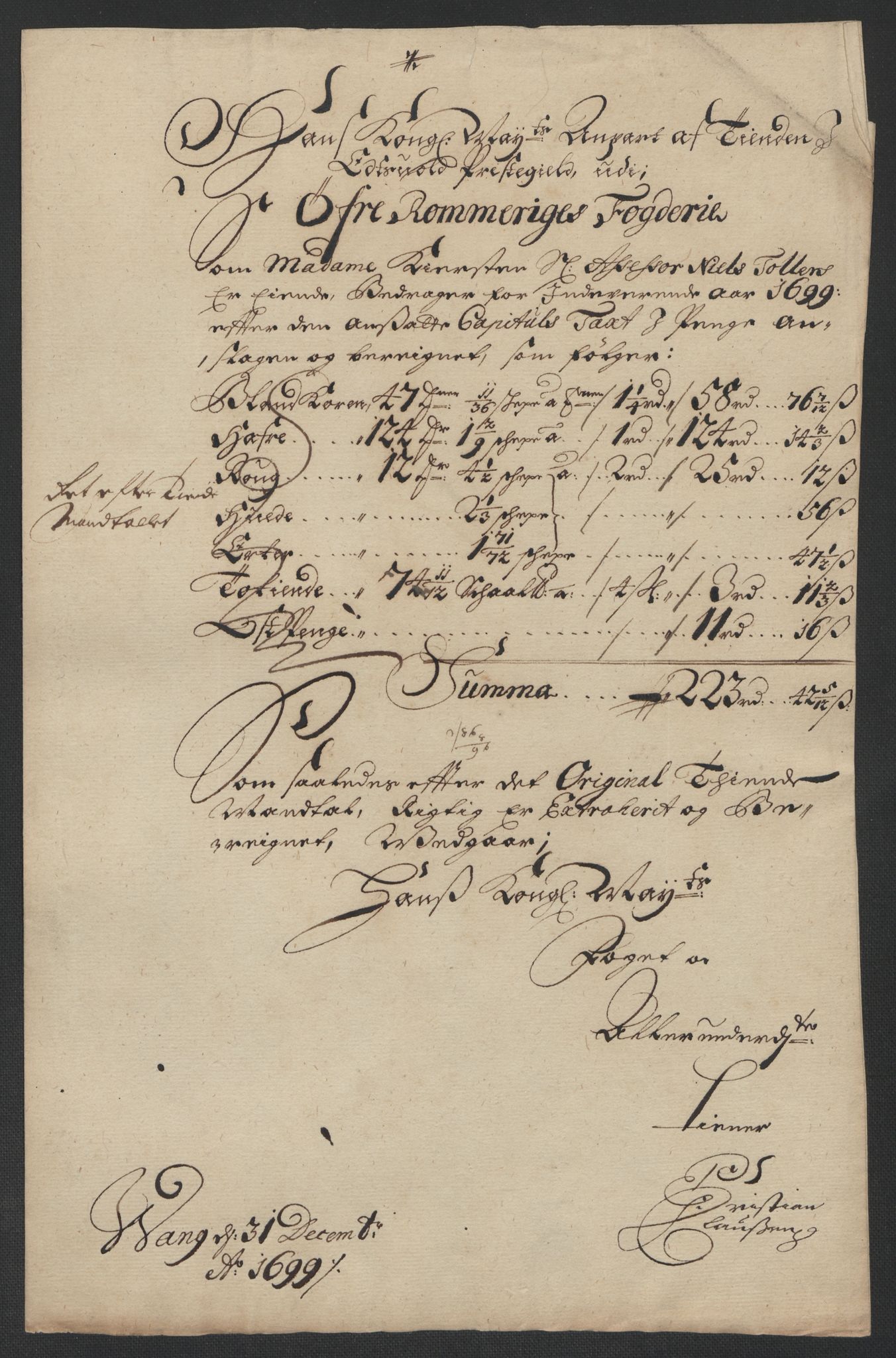 Rentekammeret inntil 1814, Reviderte regnskaper, Fogderegnskap, AV/RA-EA-4092/R12/L0711: Fogderegnskap Øvre Romerike, 1699, p. 59