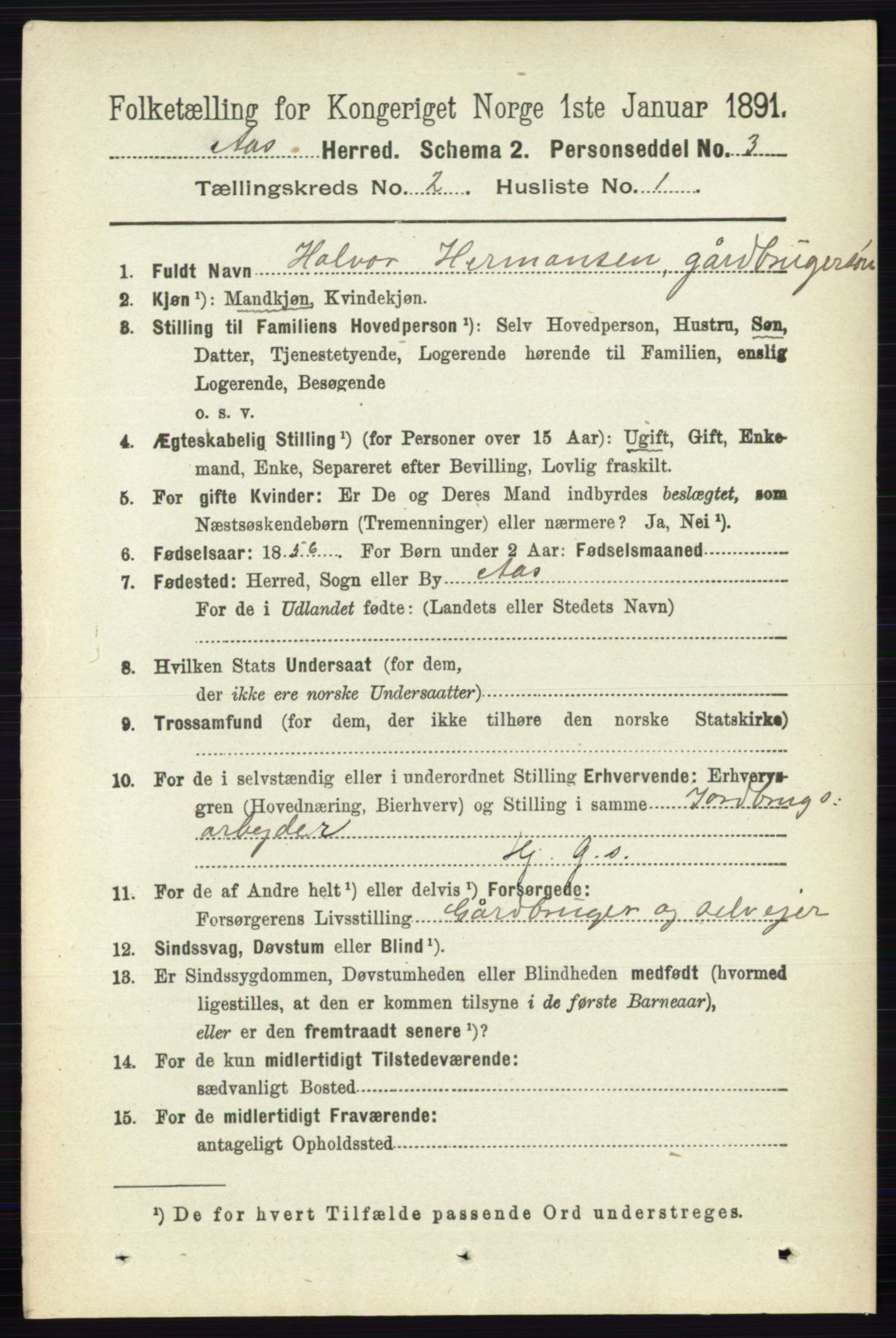 RA, 1891 census for 0214 Ås, 1891, p. 1577