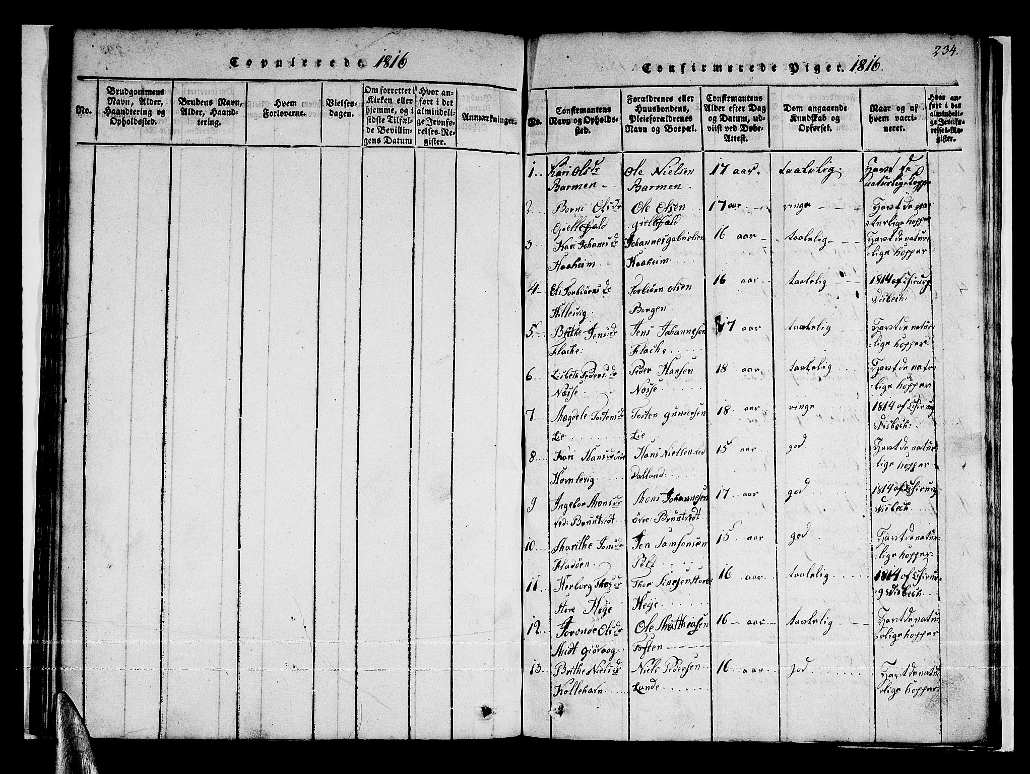 Tysnes sokneprestembete, SAB/A-78601/H/Haa: Parish register (official) no. A 7, 1816-1826, p. 234