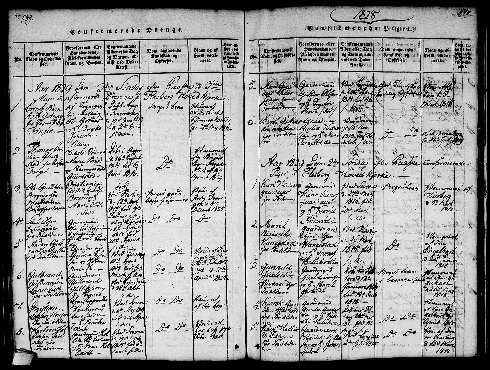 Flesberg kirkebøker, SAKO/A-18/G/Ga/L0001: Parish register (copy) no. I 1, 1816-1834, p. 539-540