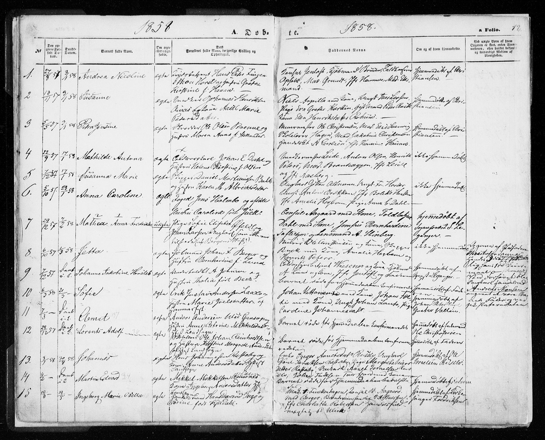 Hammerfest sokneprestkontor, SATØ/S-1347/H/Ha/L0005.kirke: Parish register (official) no. 5, 1857-1869, p. 12