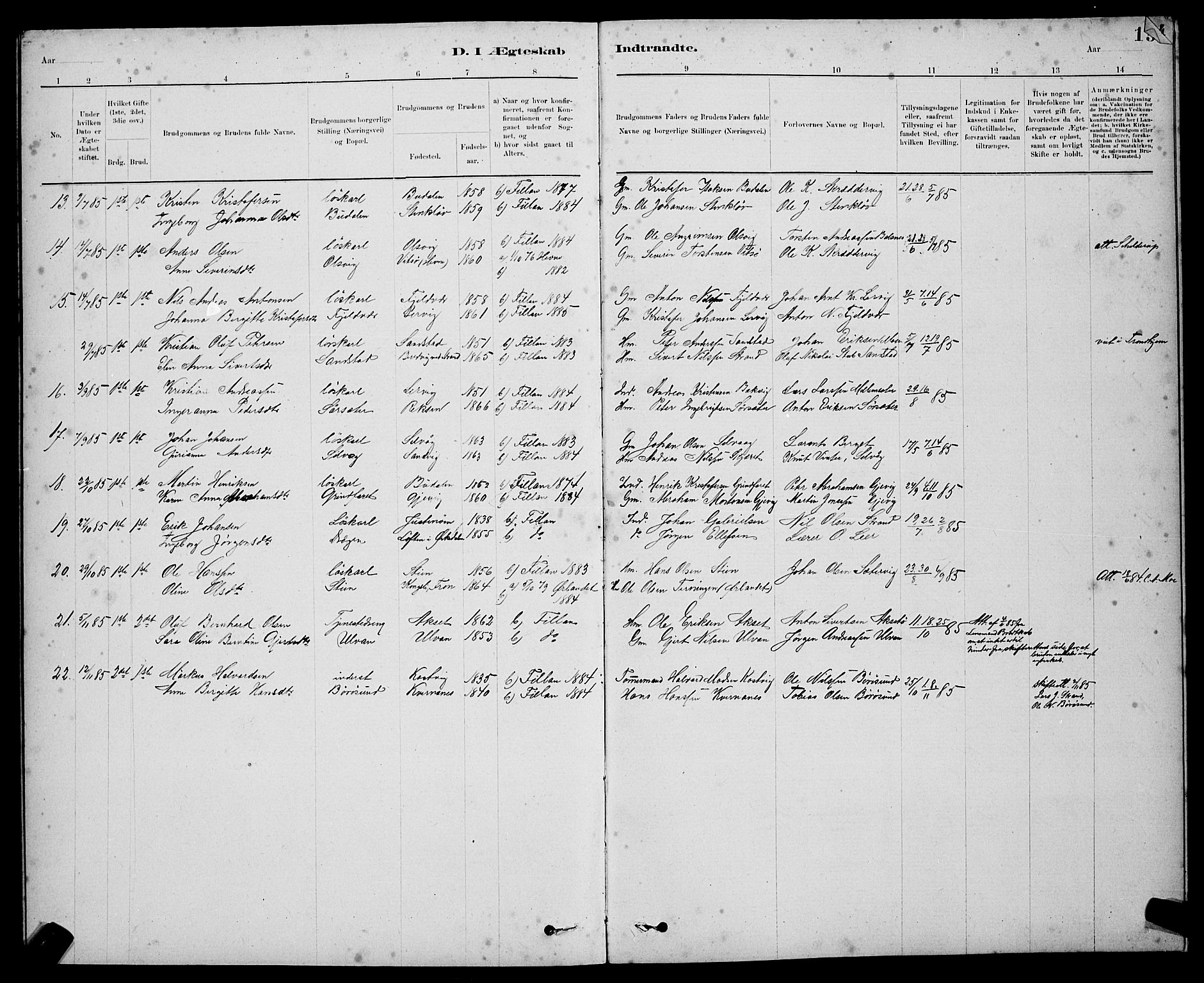 Ministerialprotokoller, klokkerbøker og fødselsregistre - Sør-Trøndelag, SAT/A-1456/637/L0562: Parish register (copy) no. 637C03, 1883-1898, p. 153