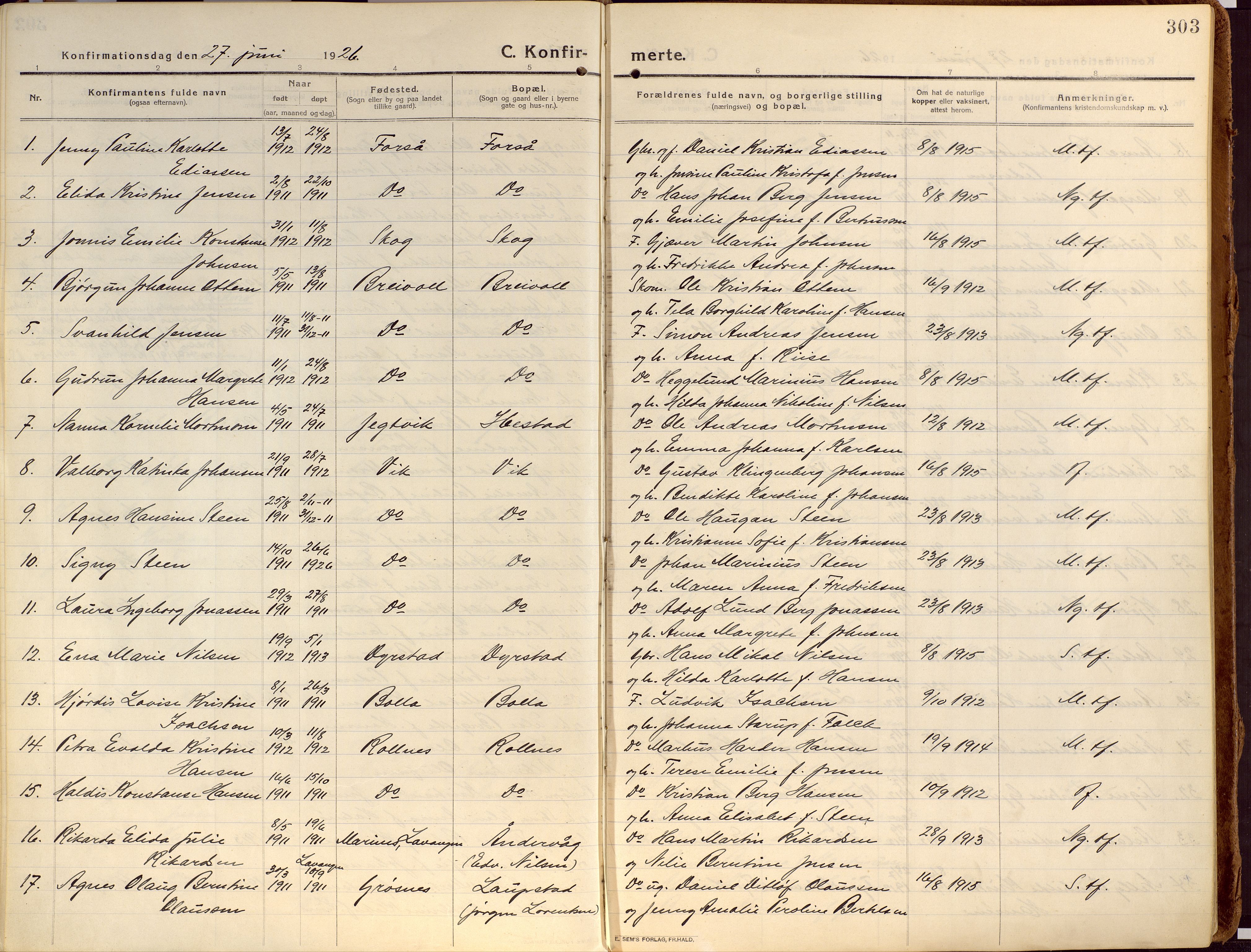 Ibestad sokneprestembete, SATØ/S-0077/H/Ha/Haa/L0018kirke: Parish register (official) no. 18, 1915-1929, p. 303