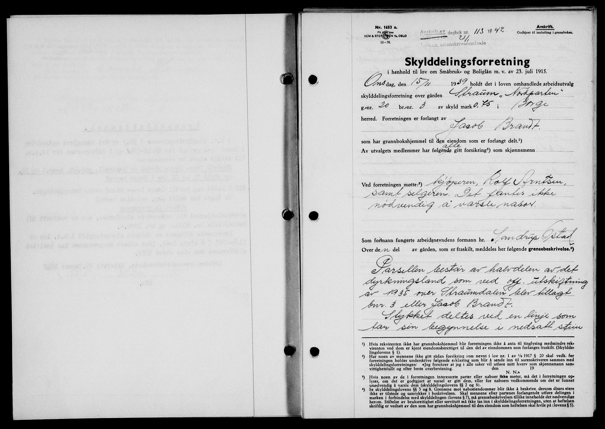 Lofoten sorenskriveri, SAT/A-0017/1/2/2C/L0009a: Mortgage book no. 9a, 1941-1942, Diary no: : 113/1942