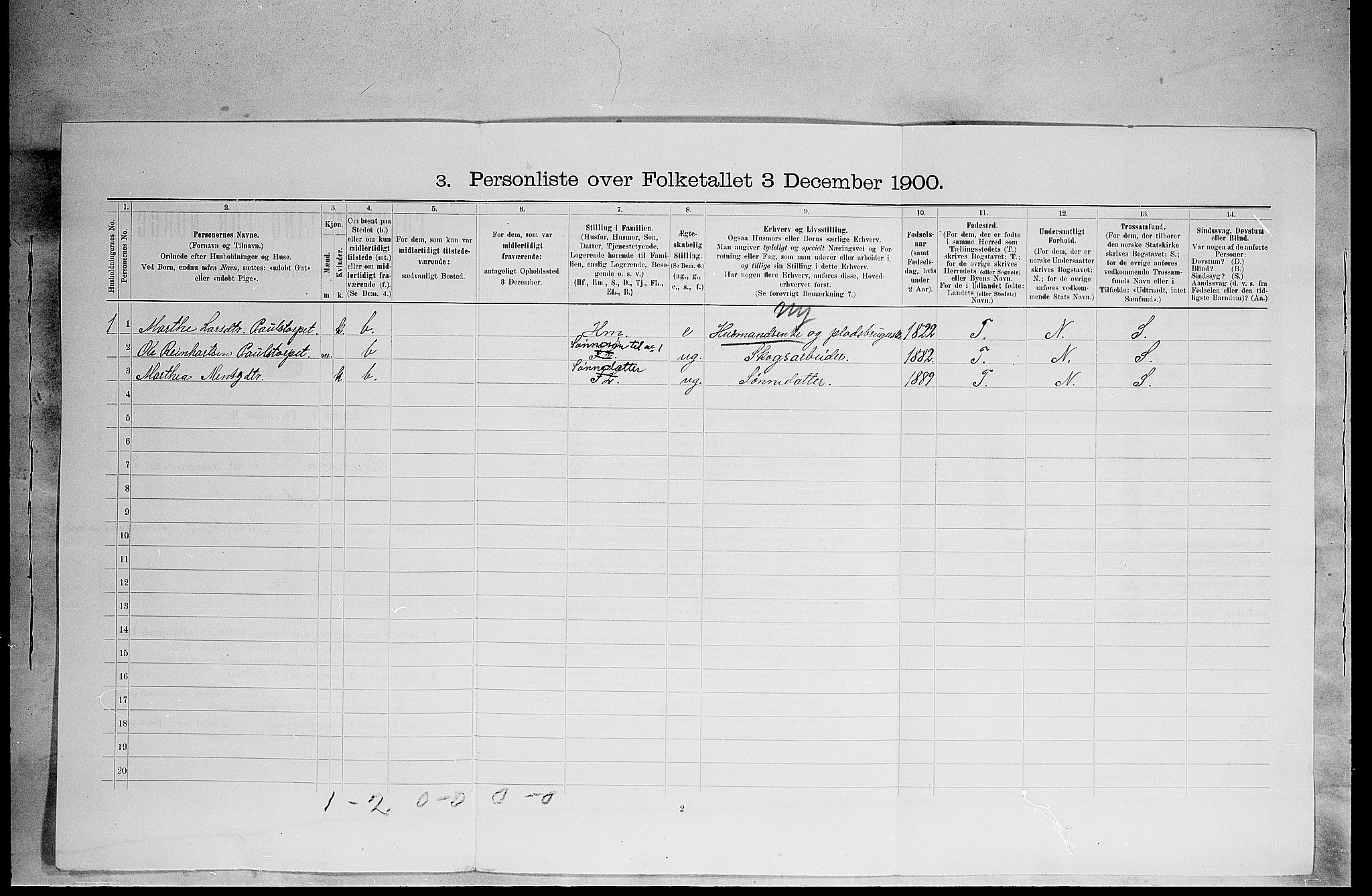 SAH, 1900 census for Brandval, 1900, p. 1154