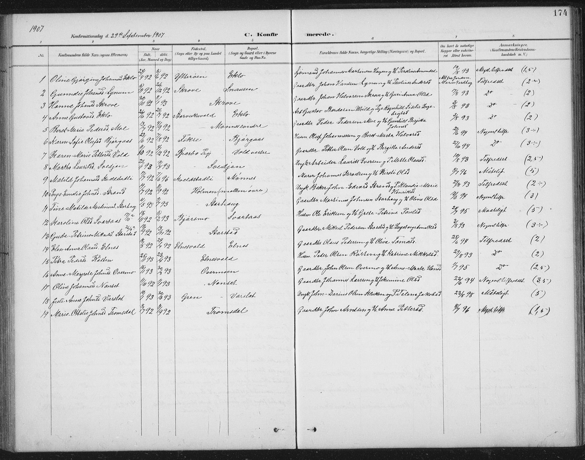 Ministerialprotokoller, klokkerbøker og fødselsregistre - Nord-Trøndelag, AV/SAT-A-1458/724/L0269: Parish register (copy) no. 724C05, 1899-1920, p. 174